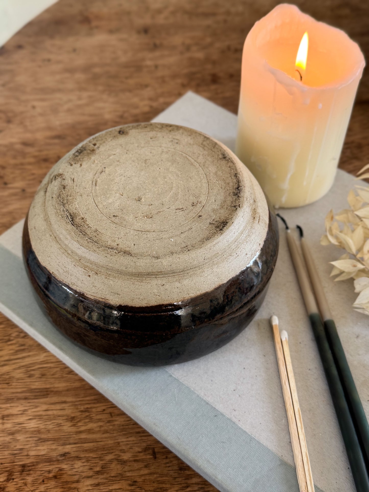 Vintage Studio Pottery Bowl – Rustic Glazed Ceramic Dish / Candle Holder