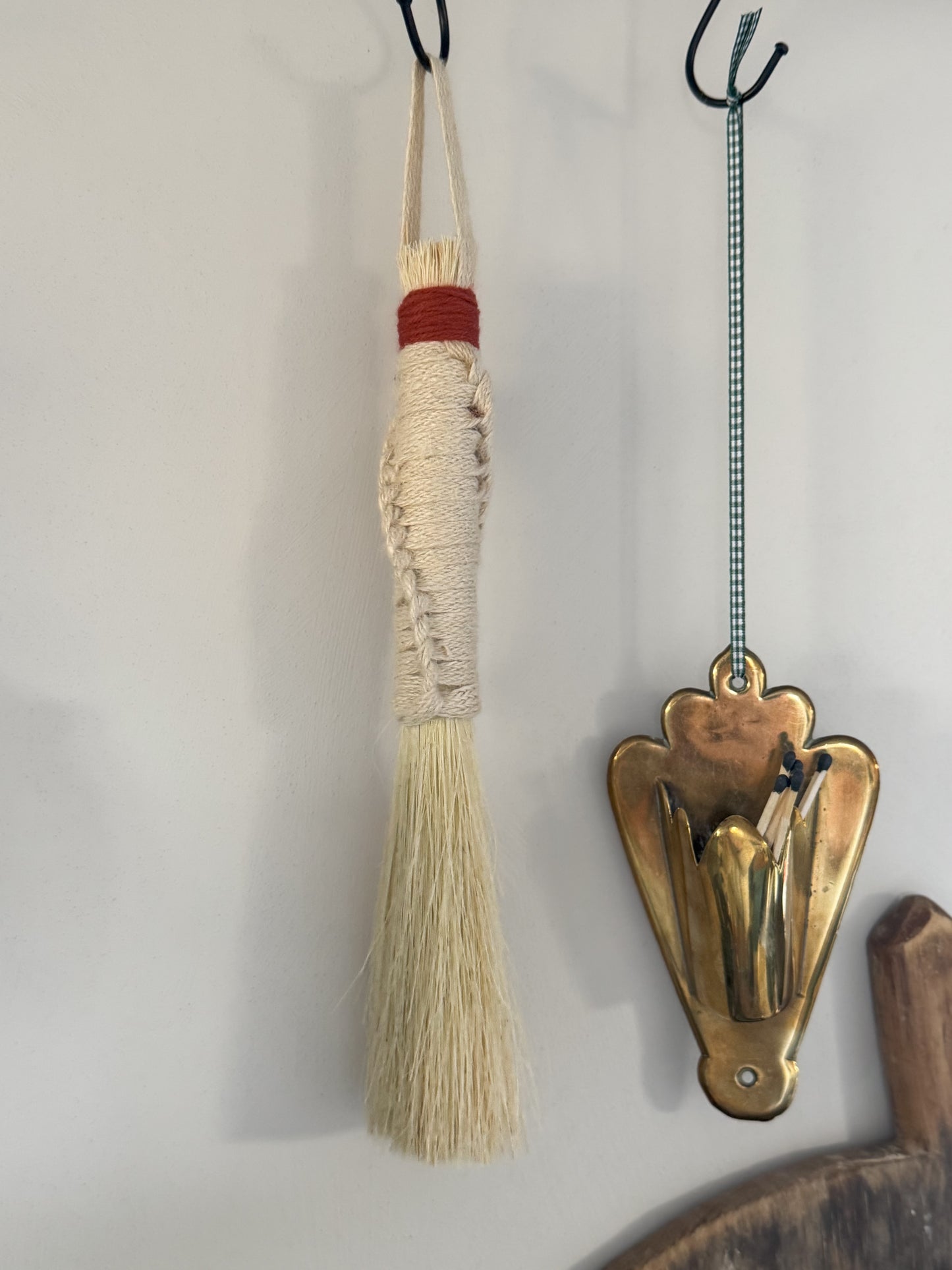 Antique Early Victorian Handmade Brass Wall Pocket / Match Holder