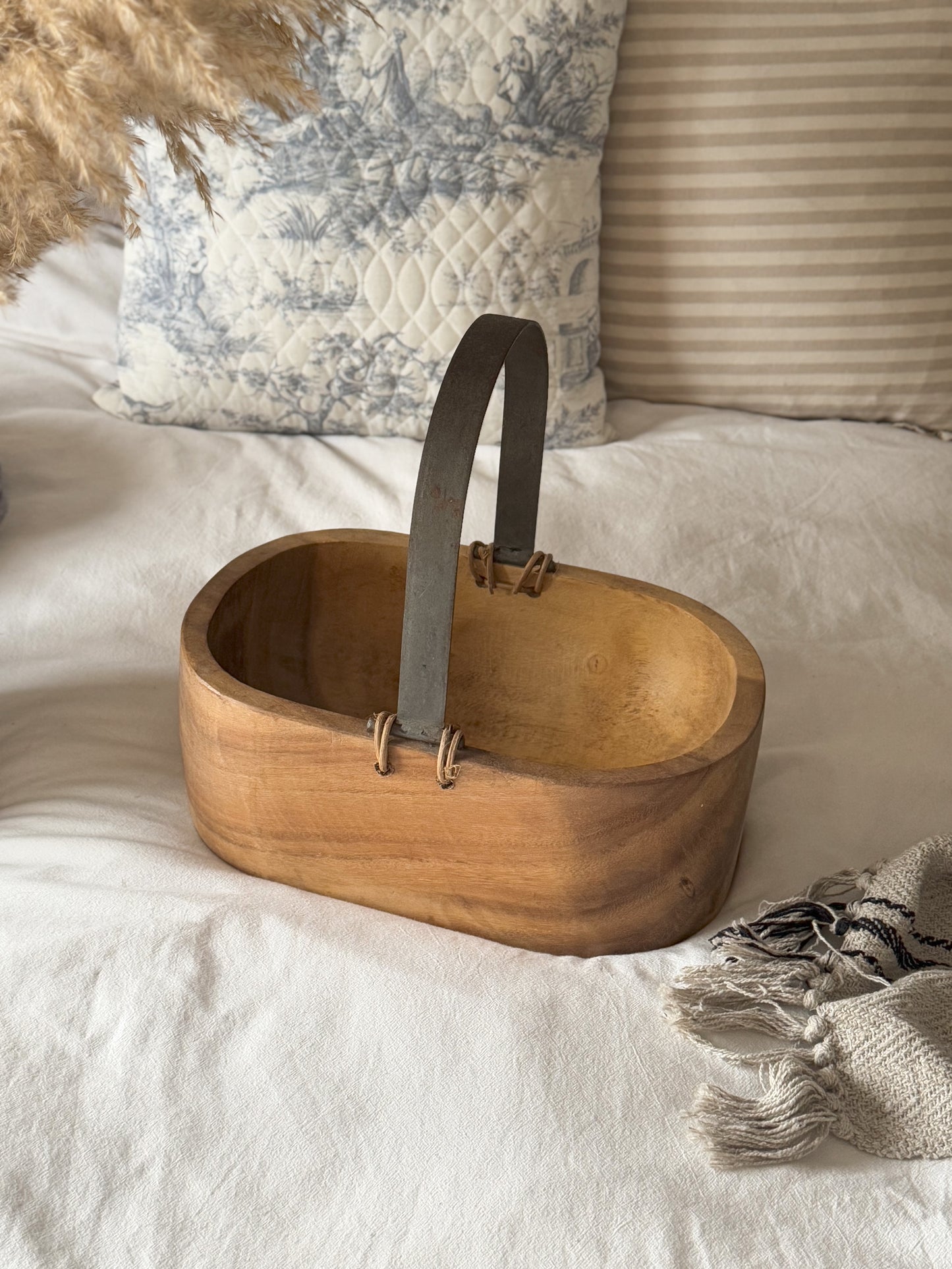 Antique Folk Art Handmade Solid Wood Foraging Basket