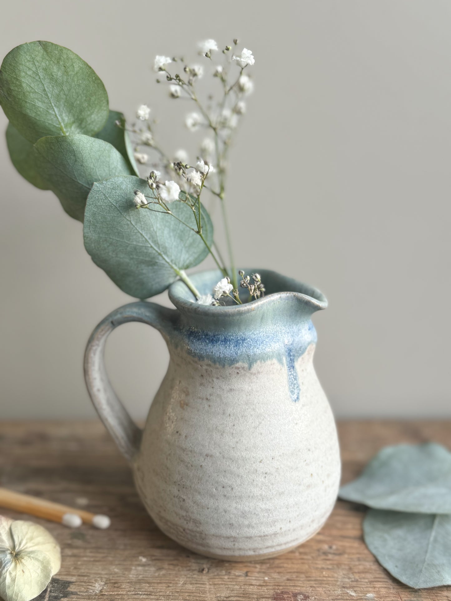 Vintage Studio Pottery Blue Drip Glazed Creamer Jug