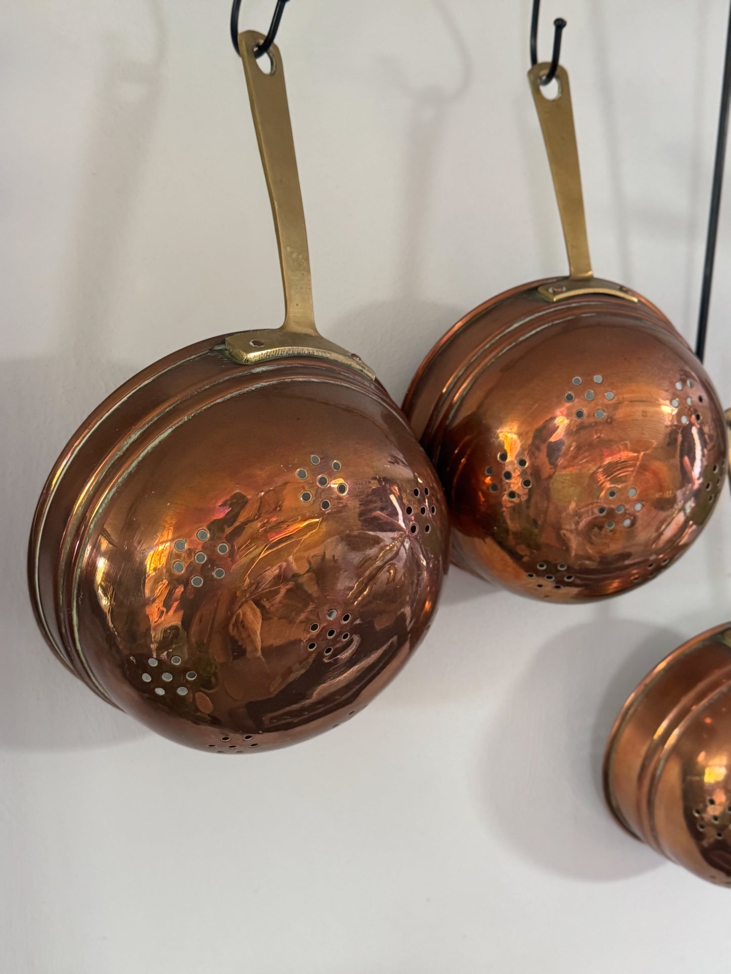 Vintage French Copper & Brass Graduating Colanders (Hand-Riveted) - Set of 3