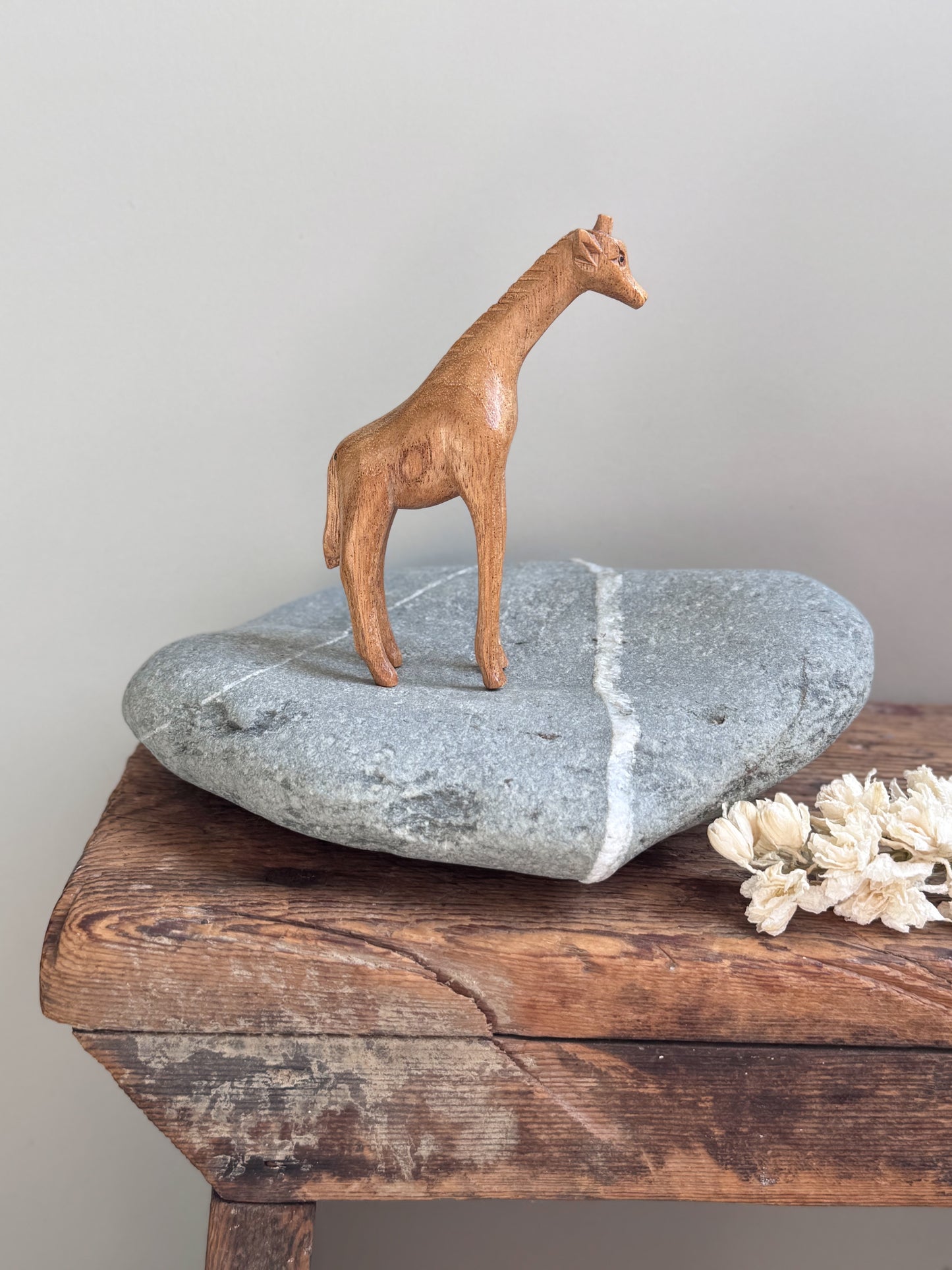 Vintage Hand-Carved Wooden Giraffe Folk Art Figurine