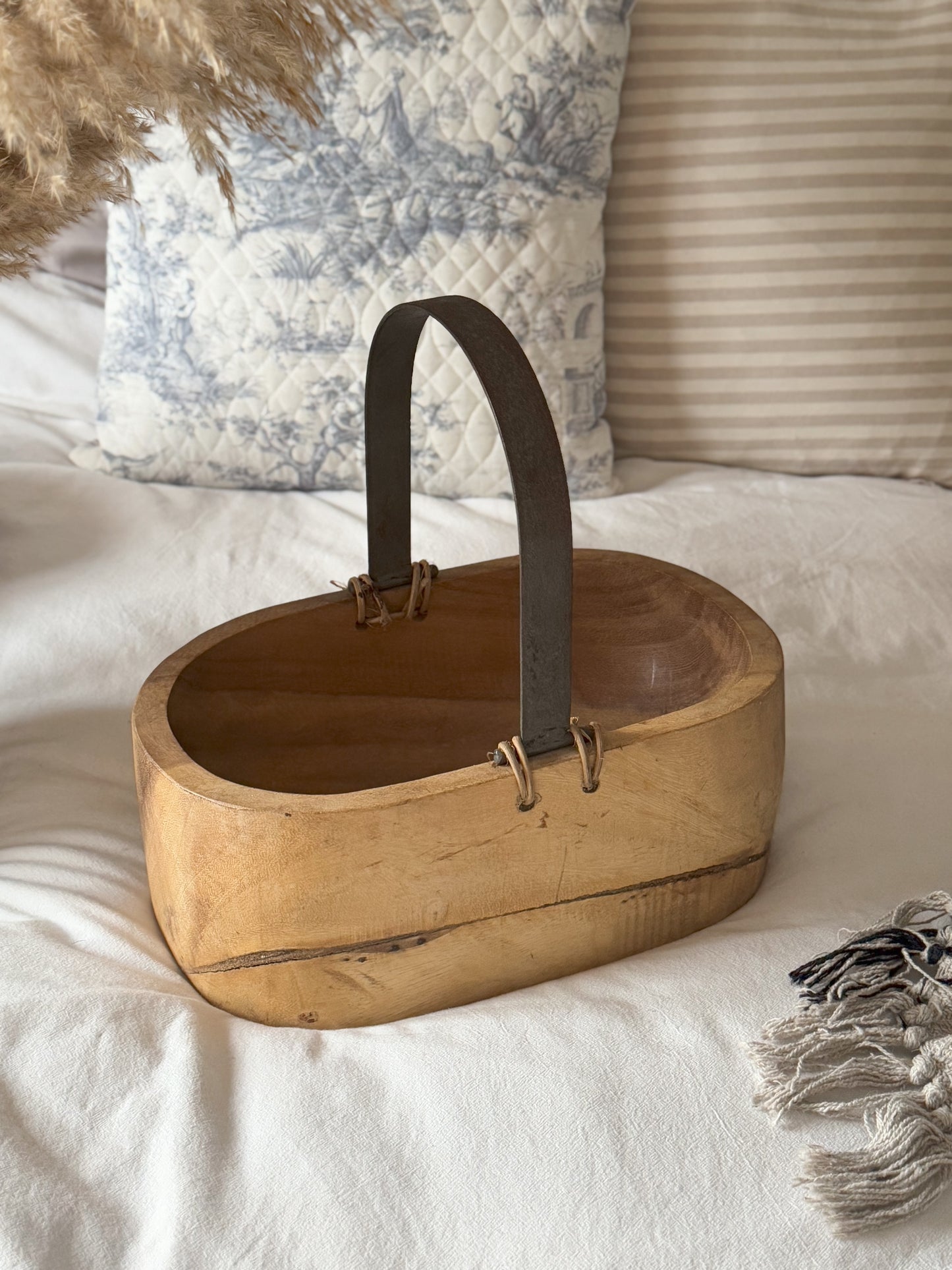Antique Folk Art Handmade Solid Wood Foraging Basket