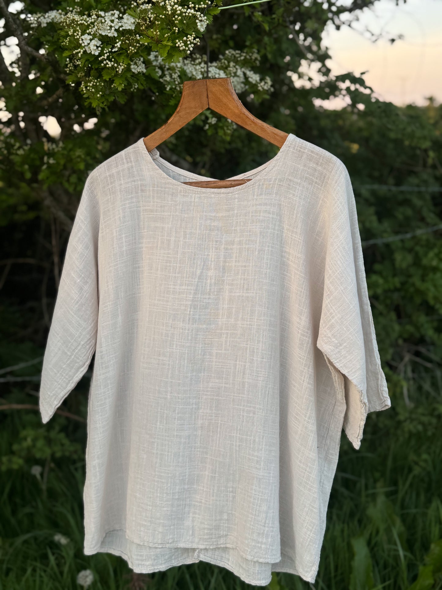 Vintage Textured Italian Cotton Tunic Top, Made in Italy, Size L