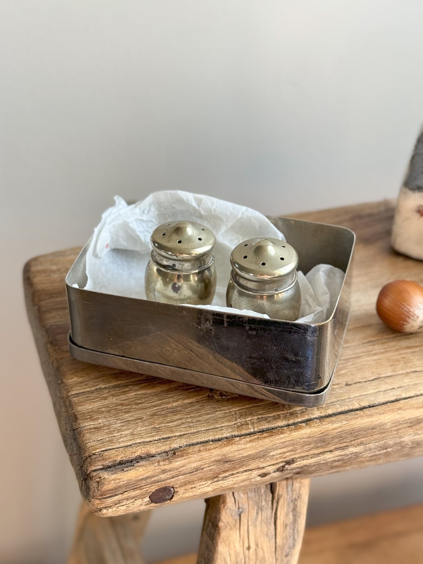 Miniature Silver Plated Acorn Shaped Salt & Pepper Shakers in Silver Plated Box