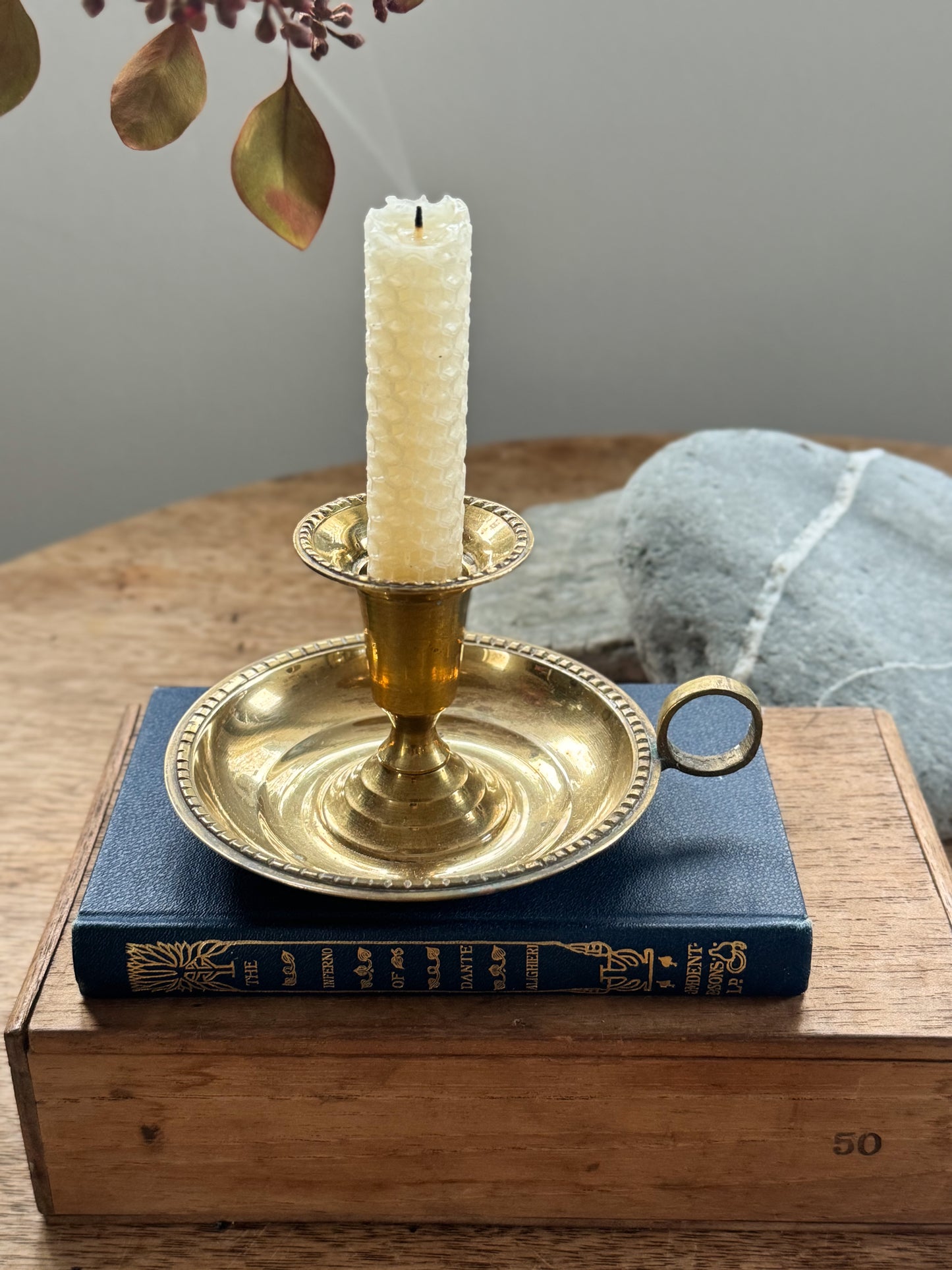 Vintage Solid Brass Chamberstick with Beehive Detail