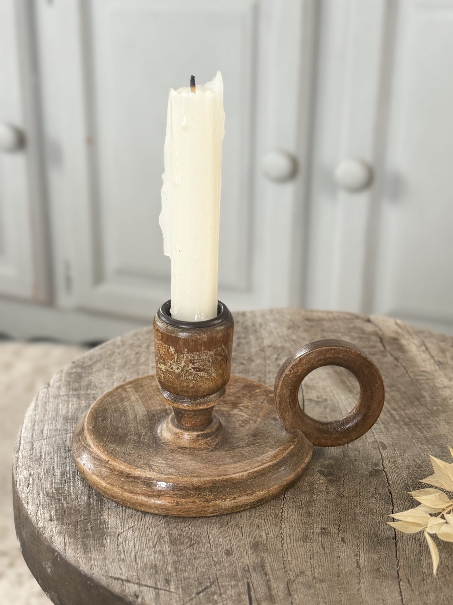 Vintage Rustic Hand-turned Wooden Chamberstick