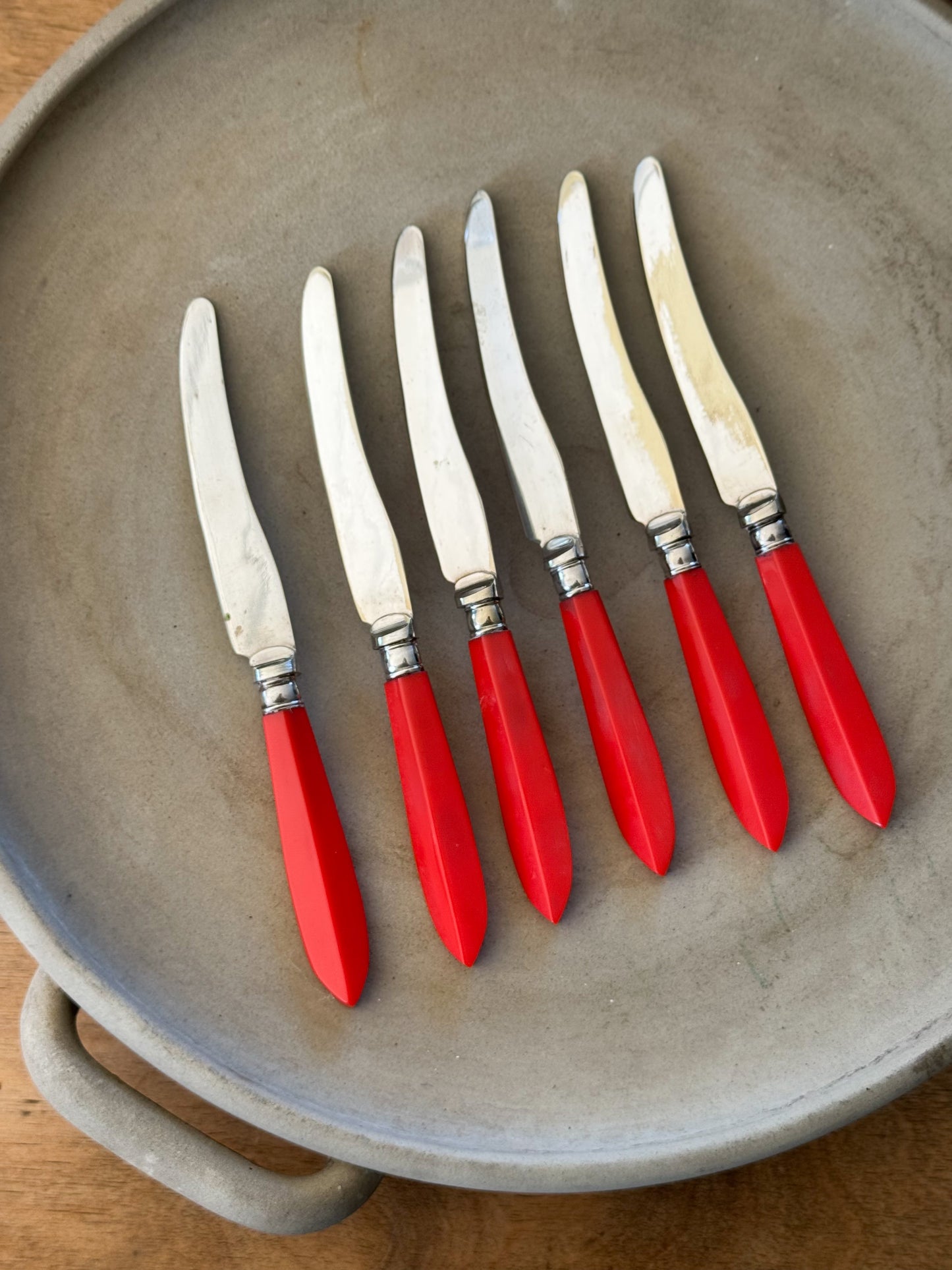 Set of 6 Vintage Silver Plated Tea Knives with Red Handles