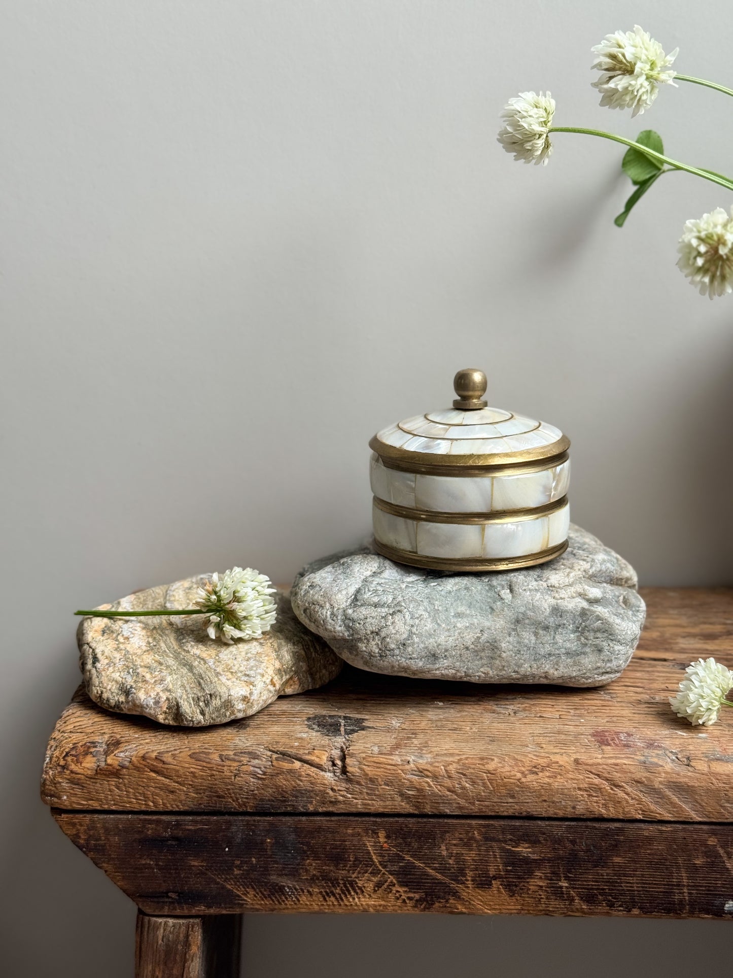 Vintage Brass & Mother of Pearl Trinket Box • Jewellery Box