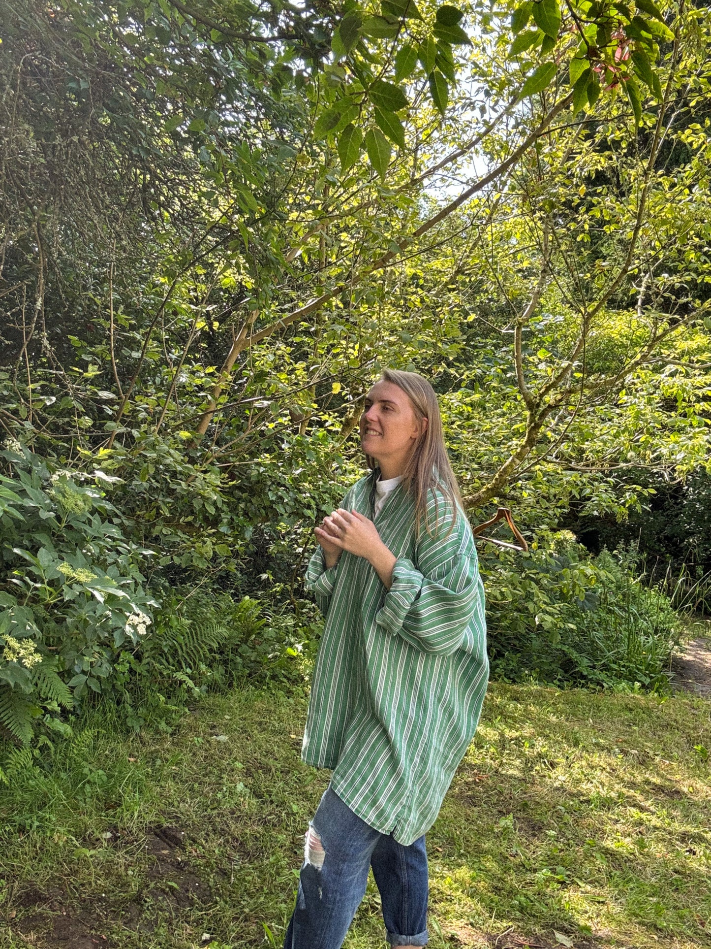 Vintage McNeal Green Striped Linen Tunic (Size XXL)