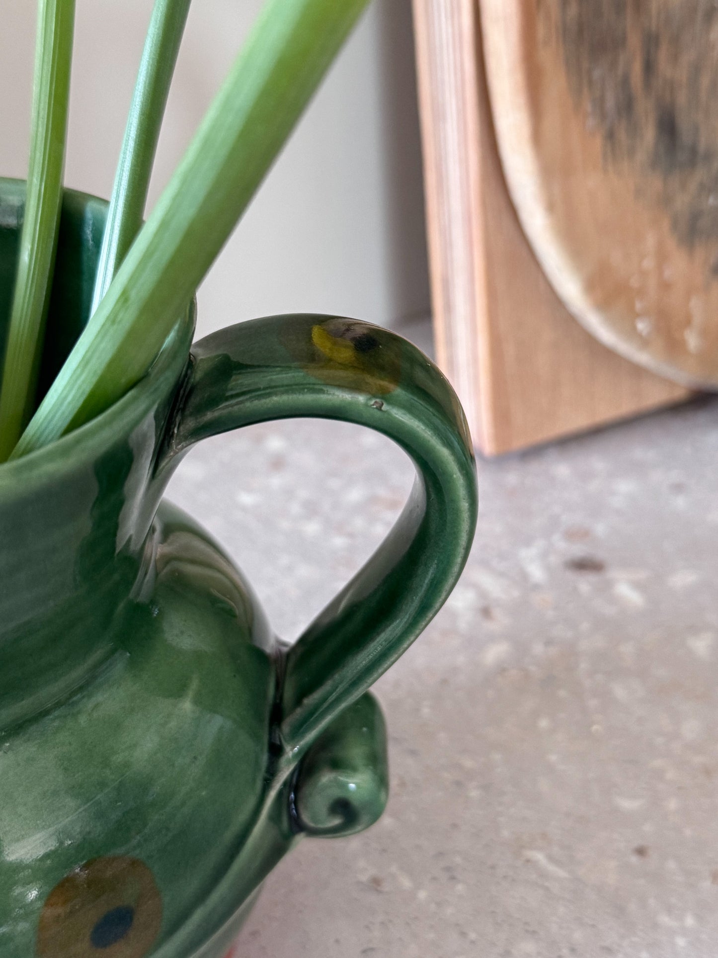 Vintage Welsh Studio Pottery Green Slipware Jug by Carol Wynne Morris, Conwy Pottery