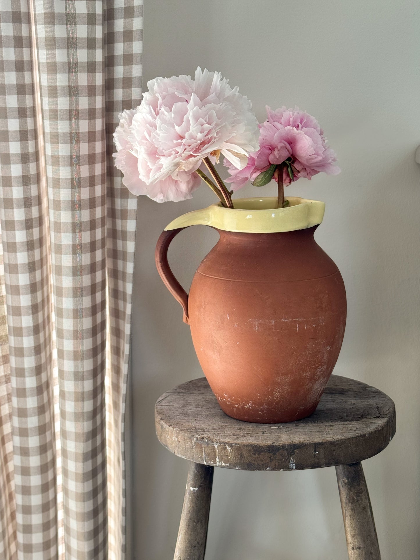 Large Vintage Terracotta & Cream English Slipware Jug
