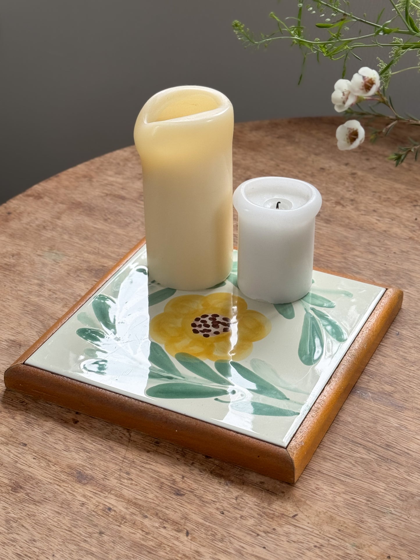 Vintage Hand-Painted Floral Tile Trivet