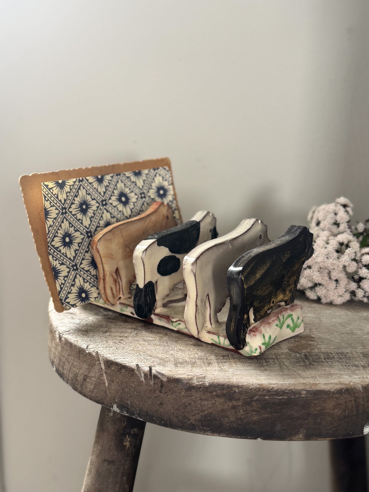 Studio Pottery Slipware ‘Cows’ Letter Rack by Heather Swain, Cornwall