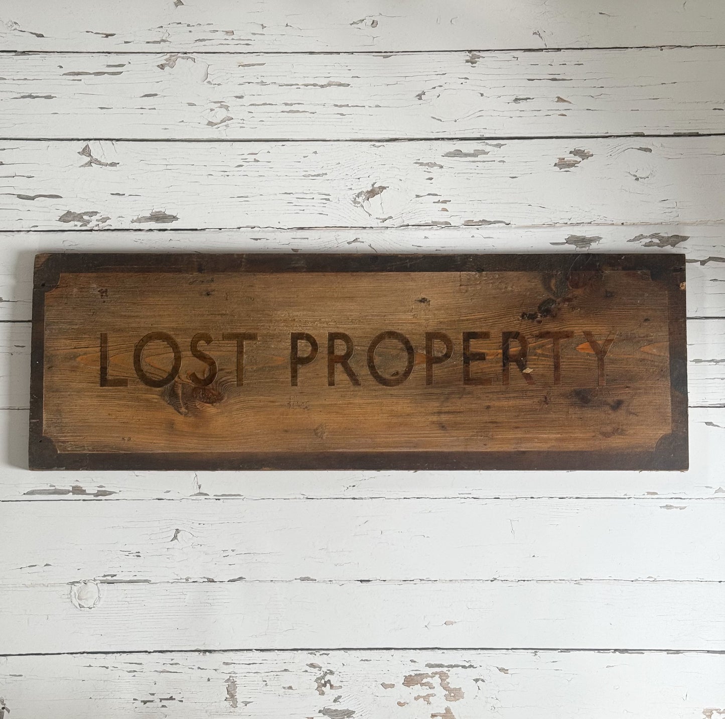 Vintage Large Handmade Wooden ‘Lost Property’ Sign from Railway Station or Public Building