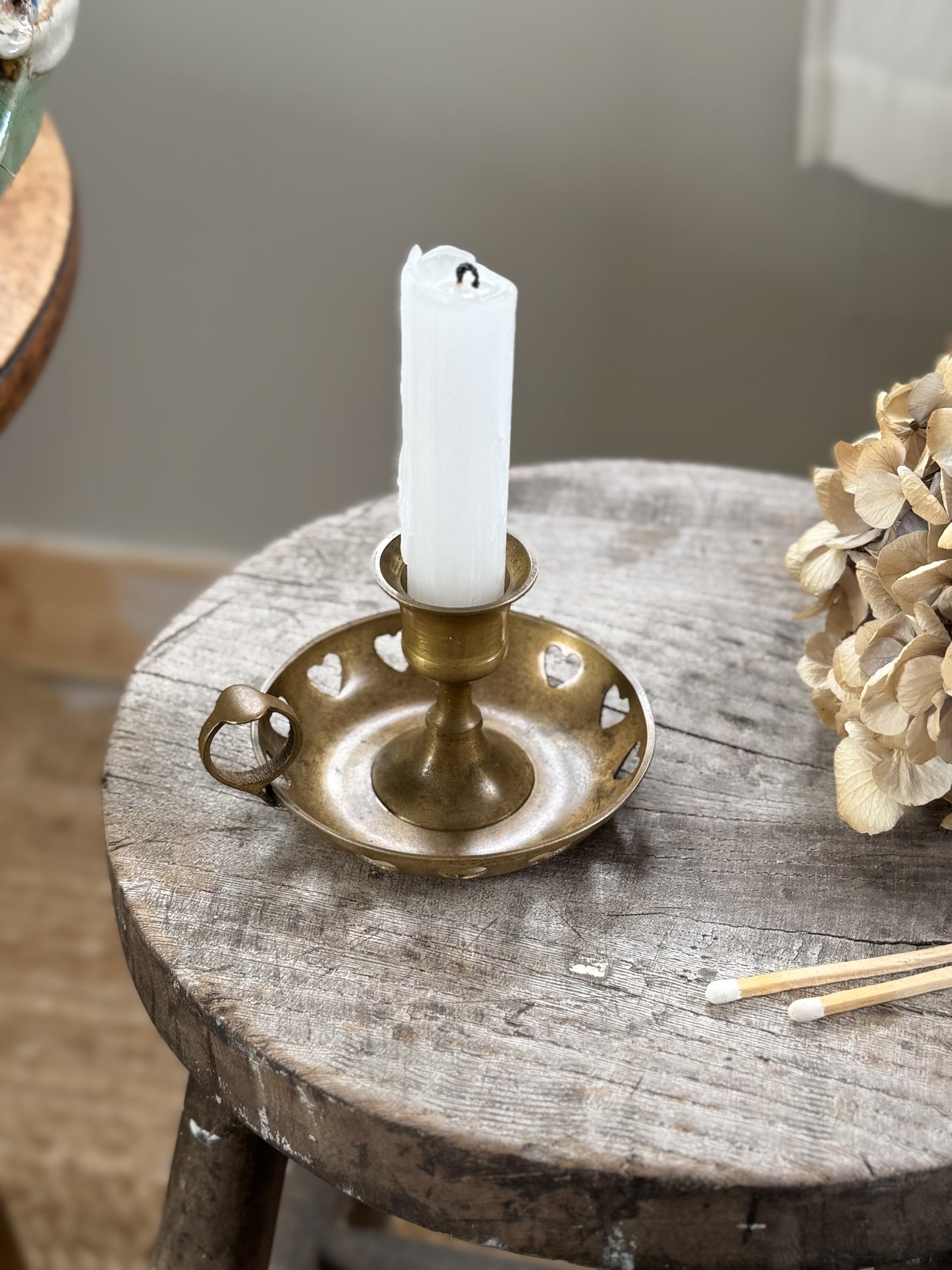 Vintage Brass Heart Chamberstick