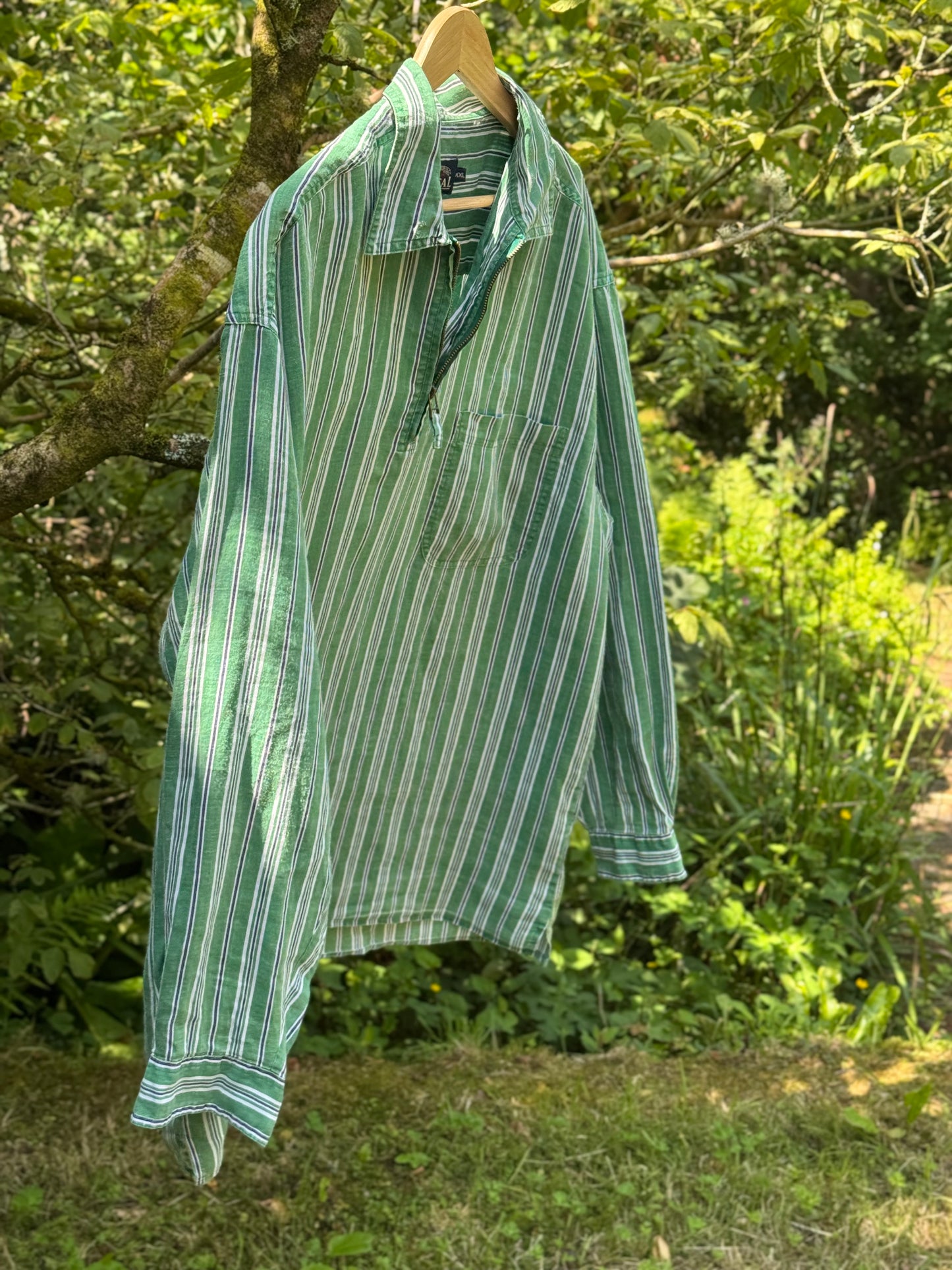 Vintage McNeal Green Striped Linen Tunic (Size XXL)