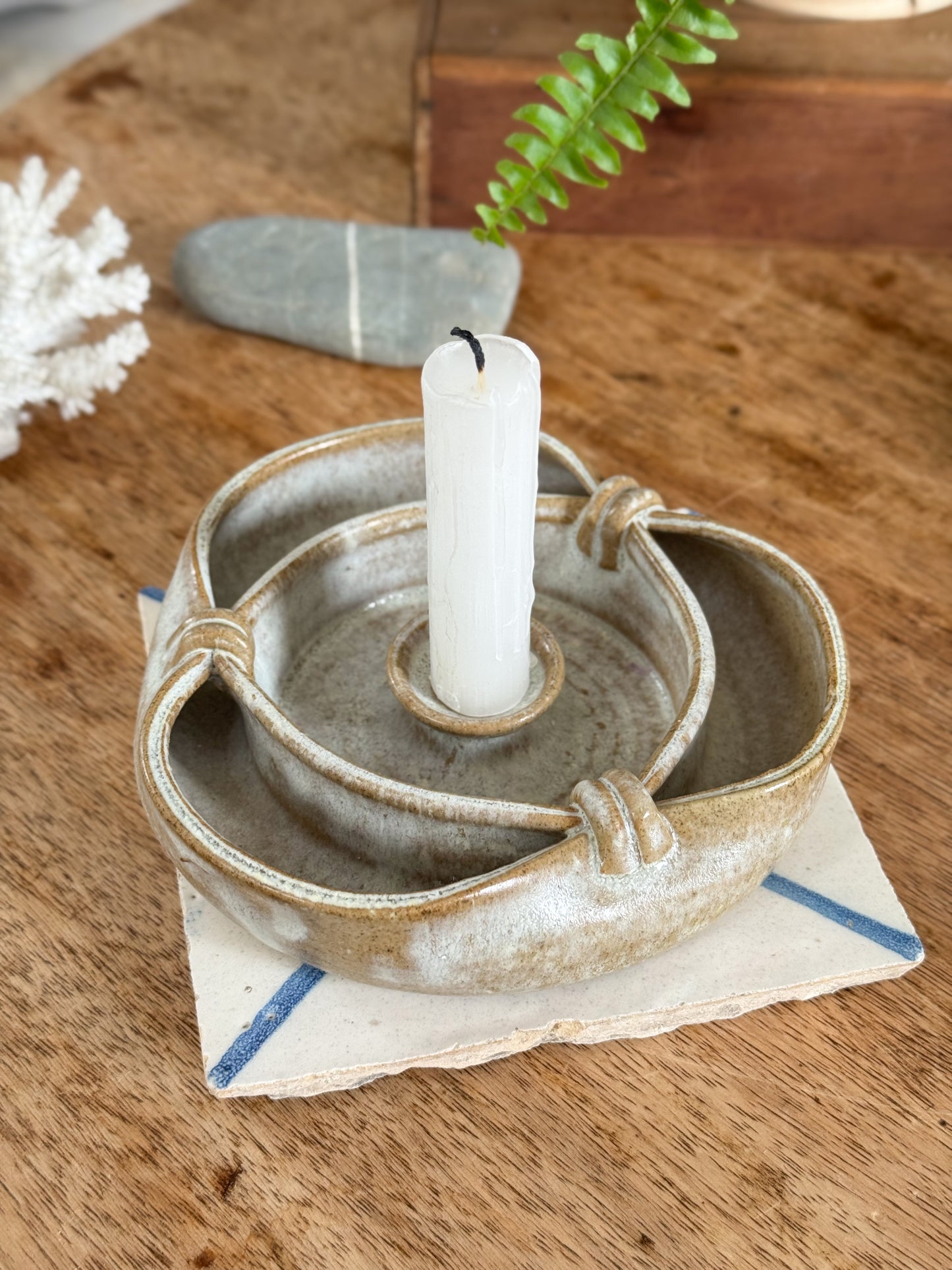 Very Rare Studio Pottery ‘Celtic Knot’ Candle Holder by Janet Slade, Cambridge