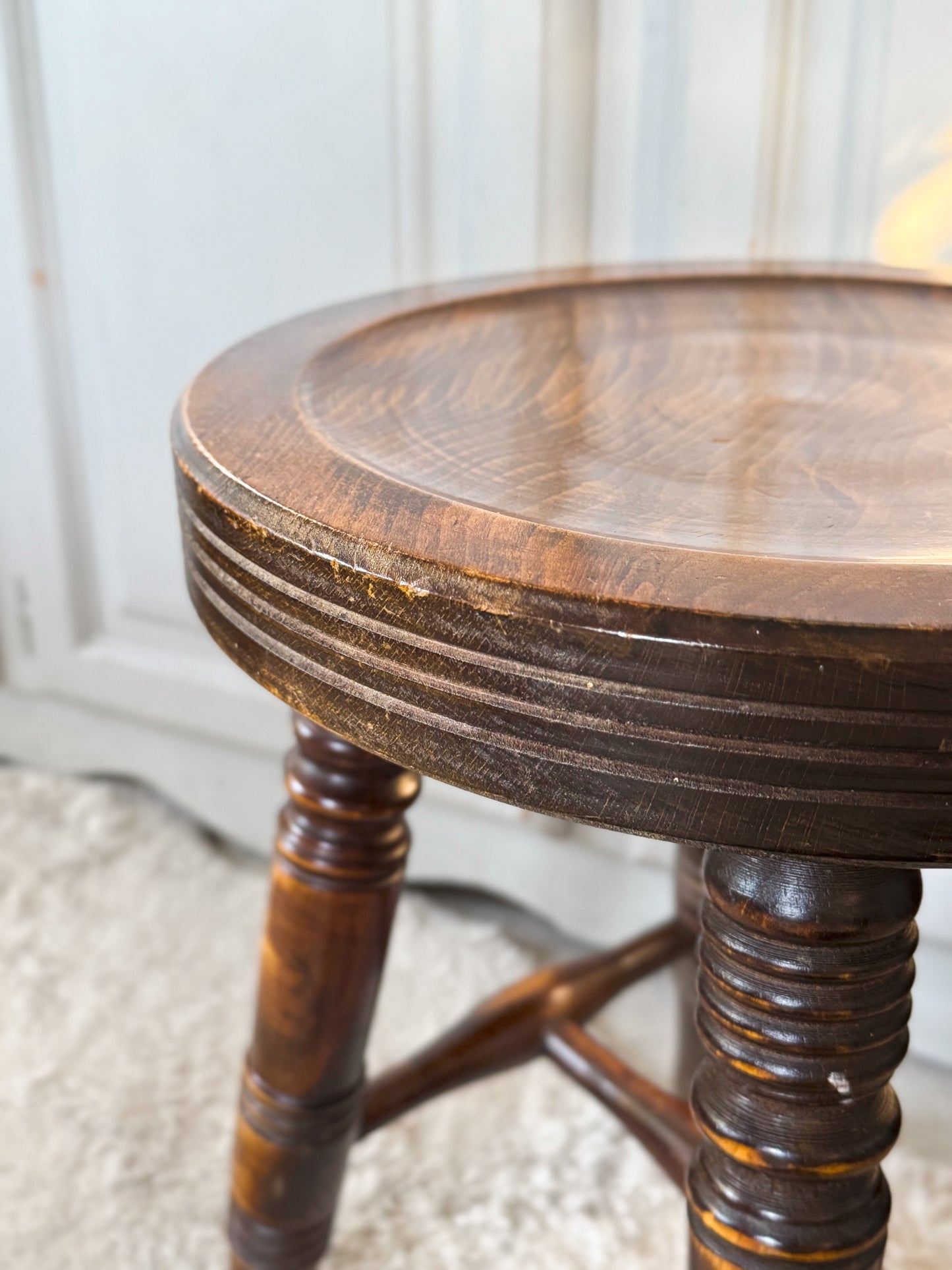 Antique 19th Century Hand-Turned Solid Oak Stool