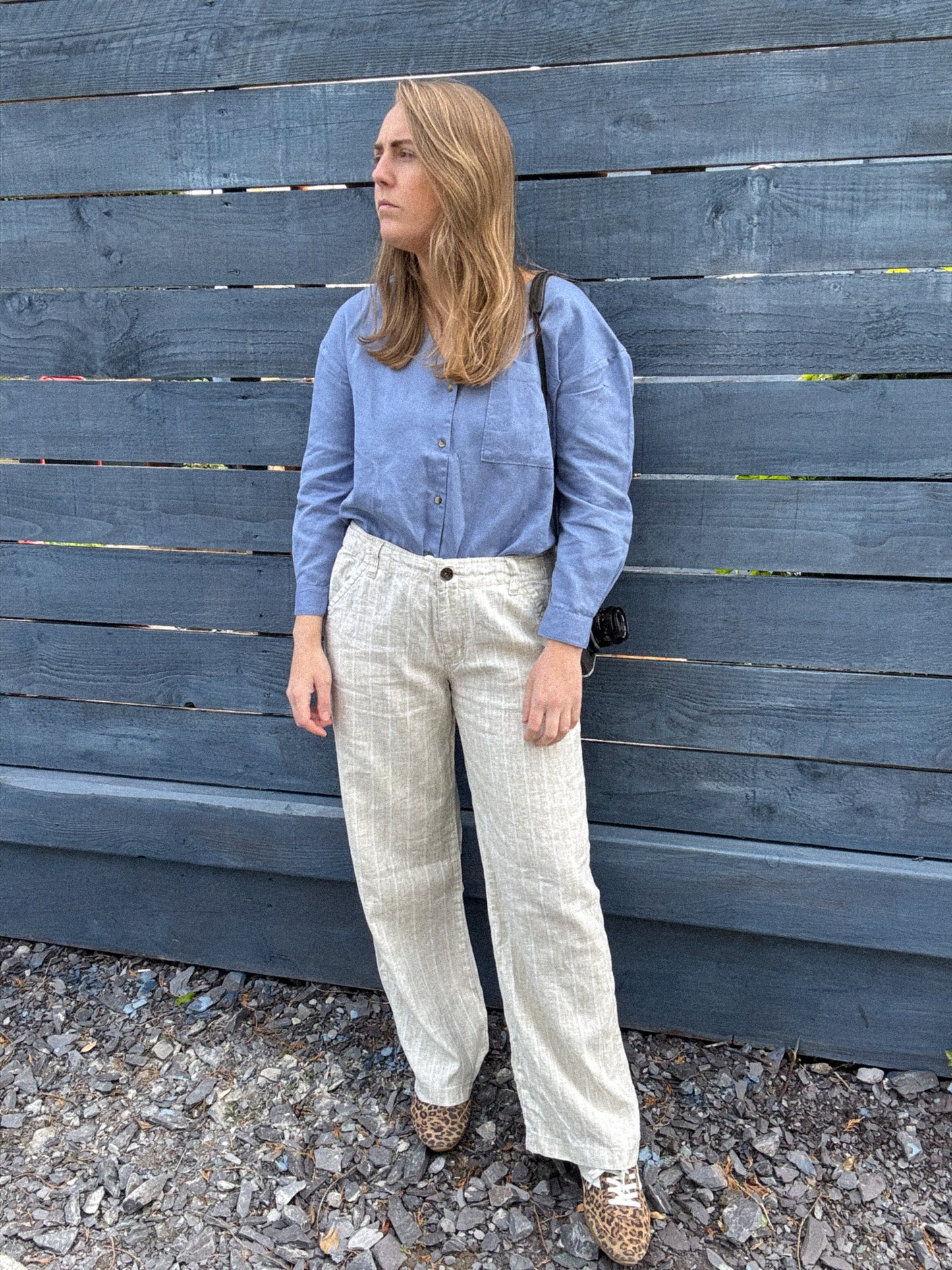 Subtle Stripe 100% Linen Trousers by Blue Line - Size L