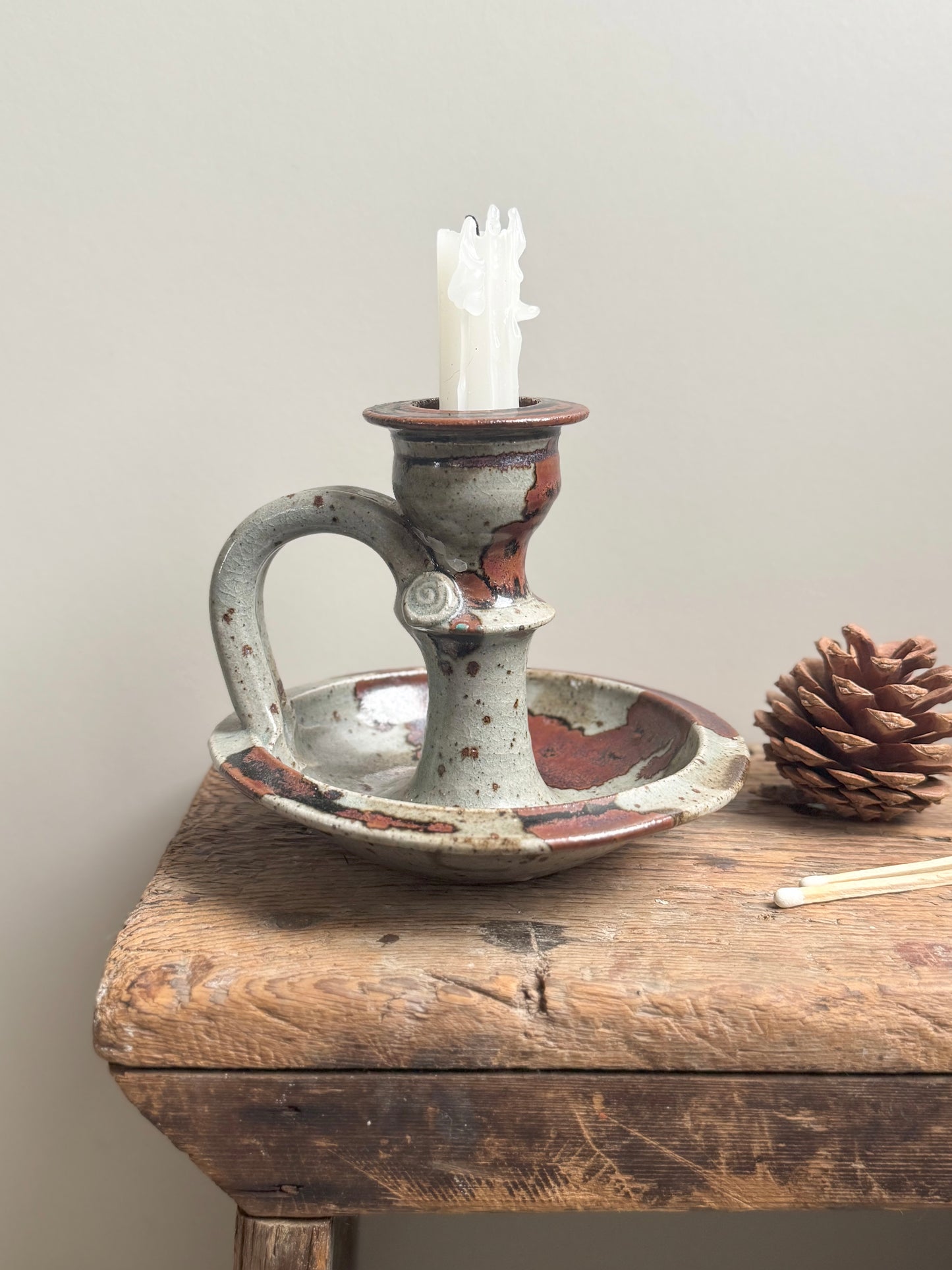 Rare Vintage 1980s Welsh Studio Pottery Chamberstick by Vicky Buxton, Conway, North Wales