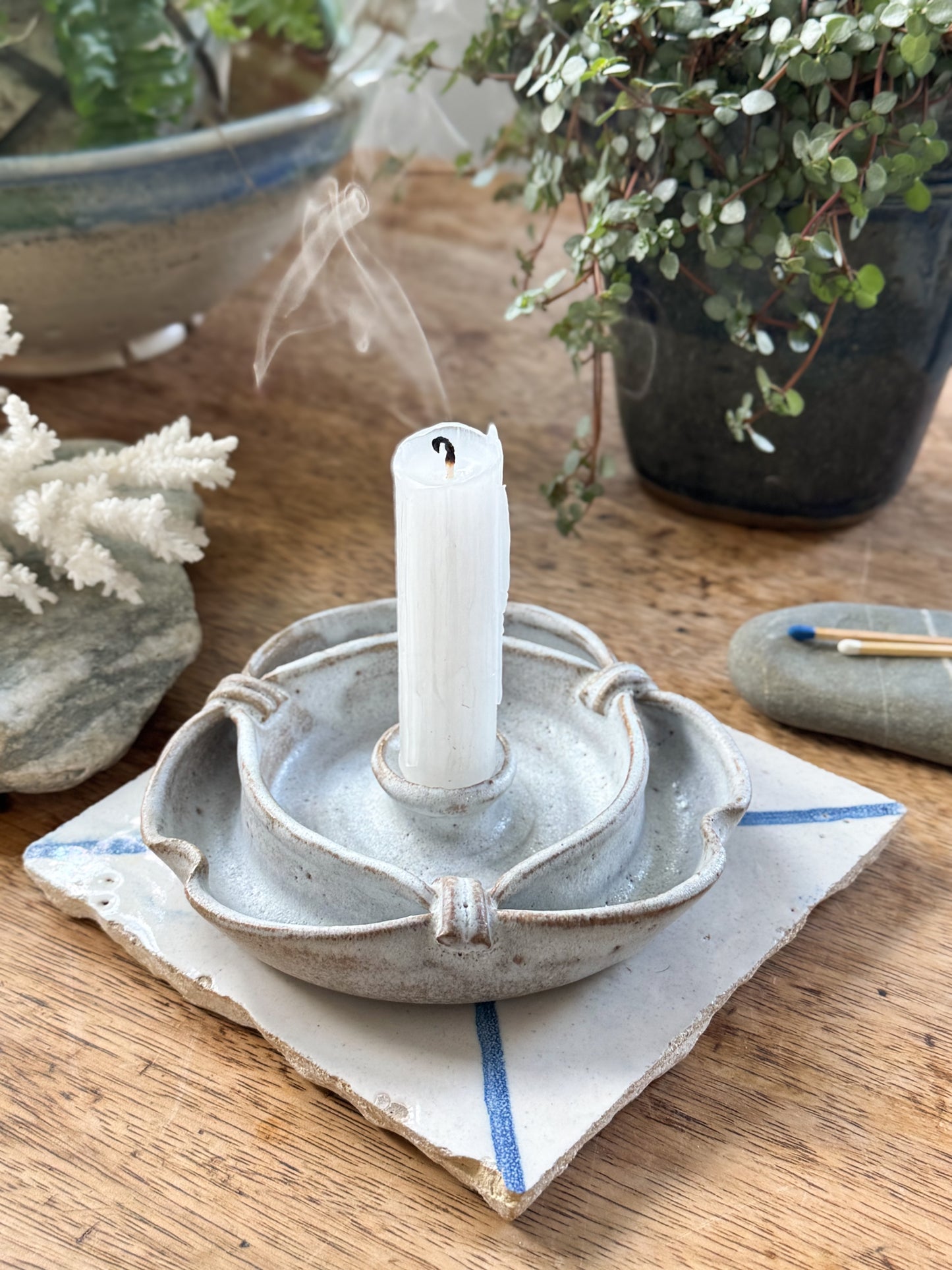 Very Rare Janet Slade Studio Pottery Candle Holder • Scalloped Celtic Knot Form