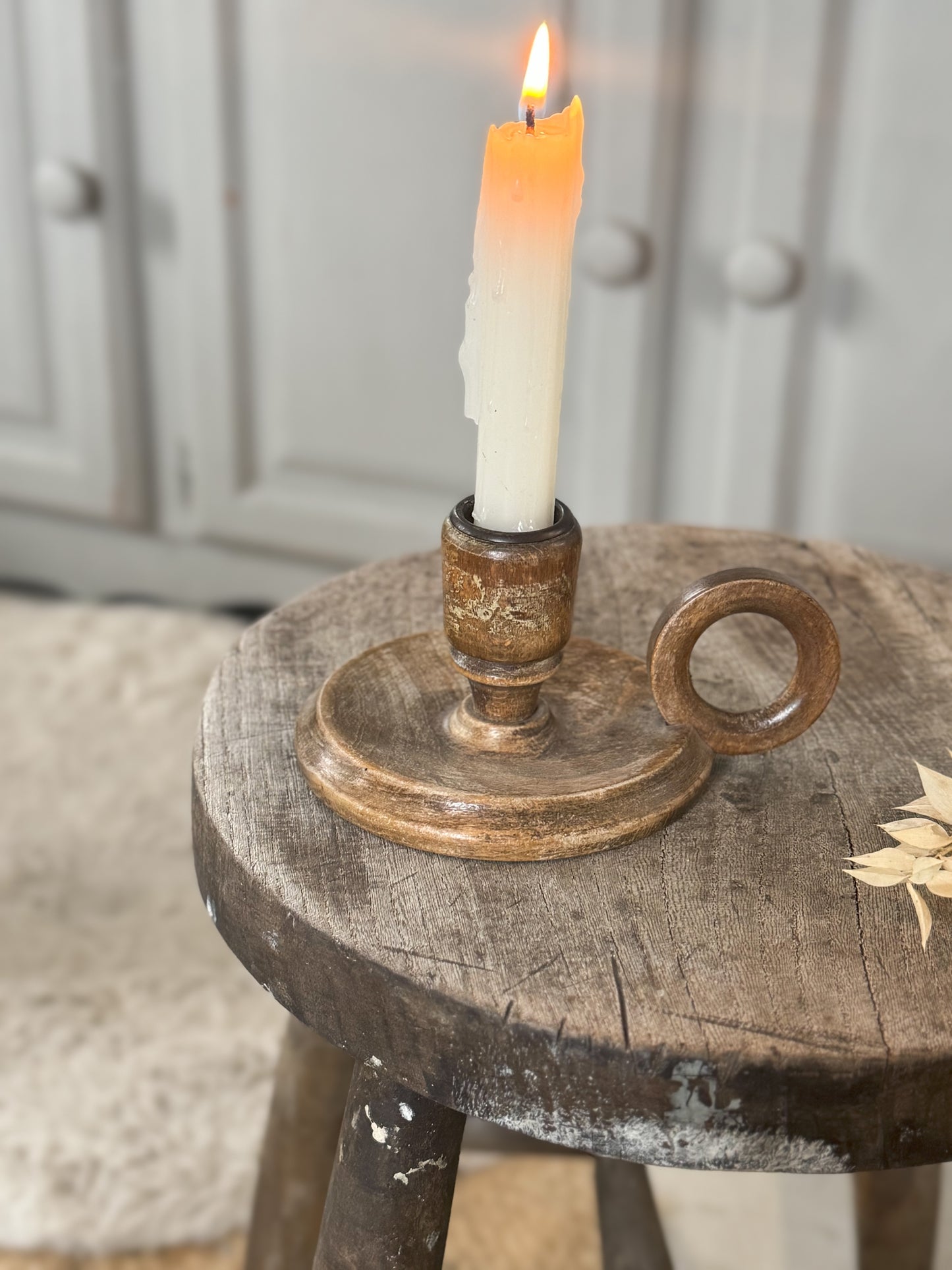 Vintage Rustic Hand-turned Wooden Chamberstick