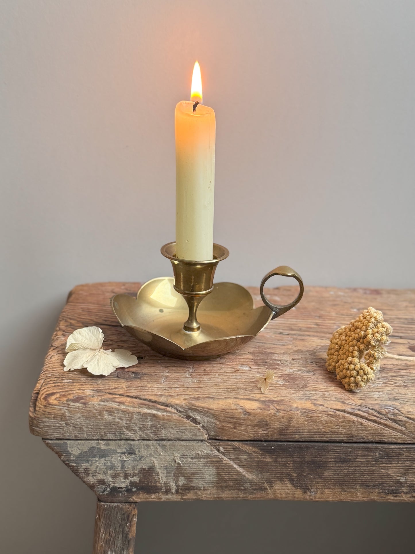 Vintage Solid Brass Scalloped Chamberstick