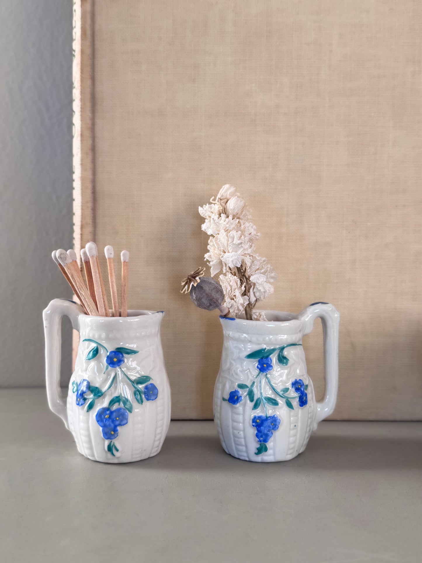 Antique Victorian ‘Forget Me Not’ Miniature Jug Pair