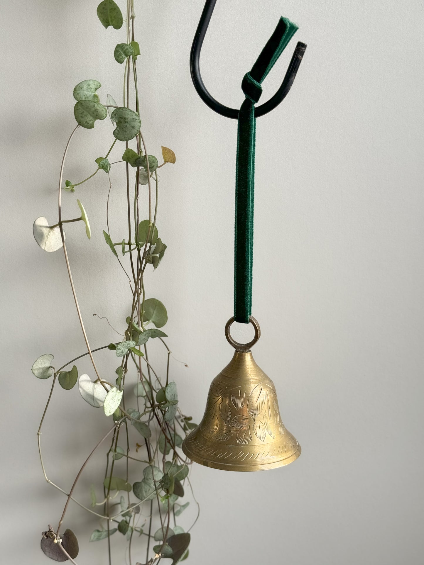 Vintage Indian Brass Etched Leaves Bell