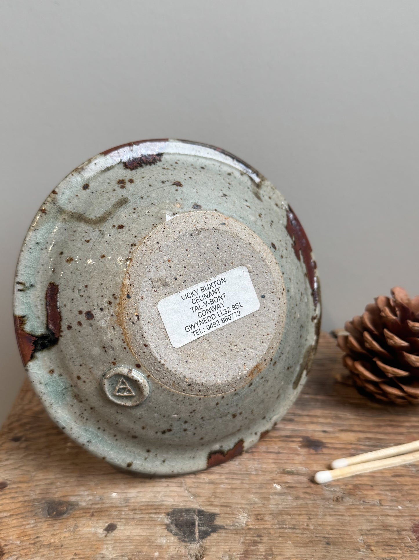 Rare Vintage 1980s Welsh Studio Pottery Chamberstick by Vicky Buxton, Conway, North Wales