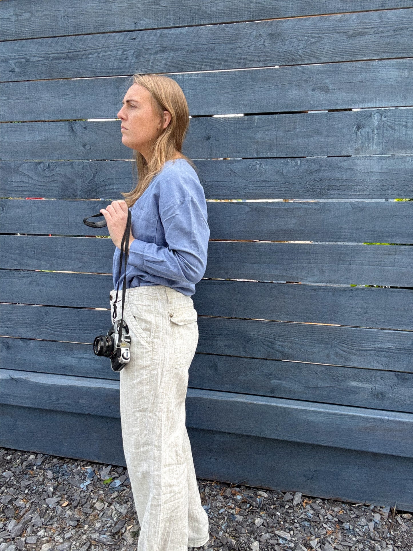 Subtle Stripe 100% Linen Trousers by Blue Line - Size L