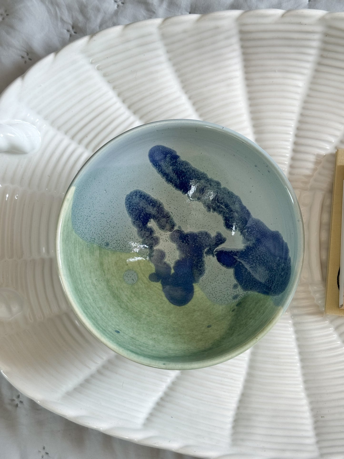 Vintage Studio Pottery Blue & Green Abstract Painterly Bowl