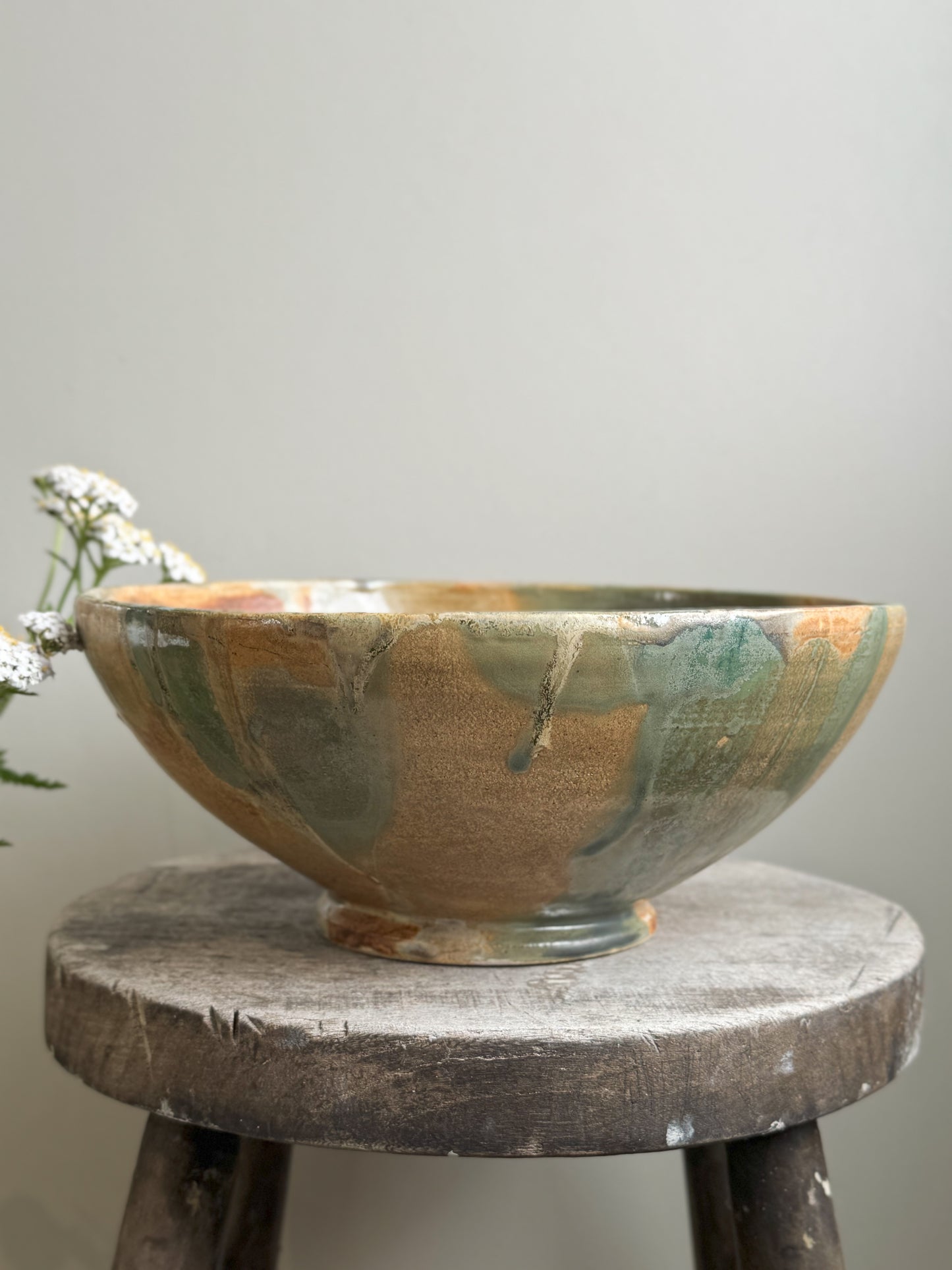 Welsh Studio Pottery Drip Glaze Pedestal Bowl