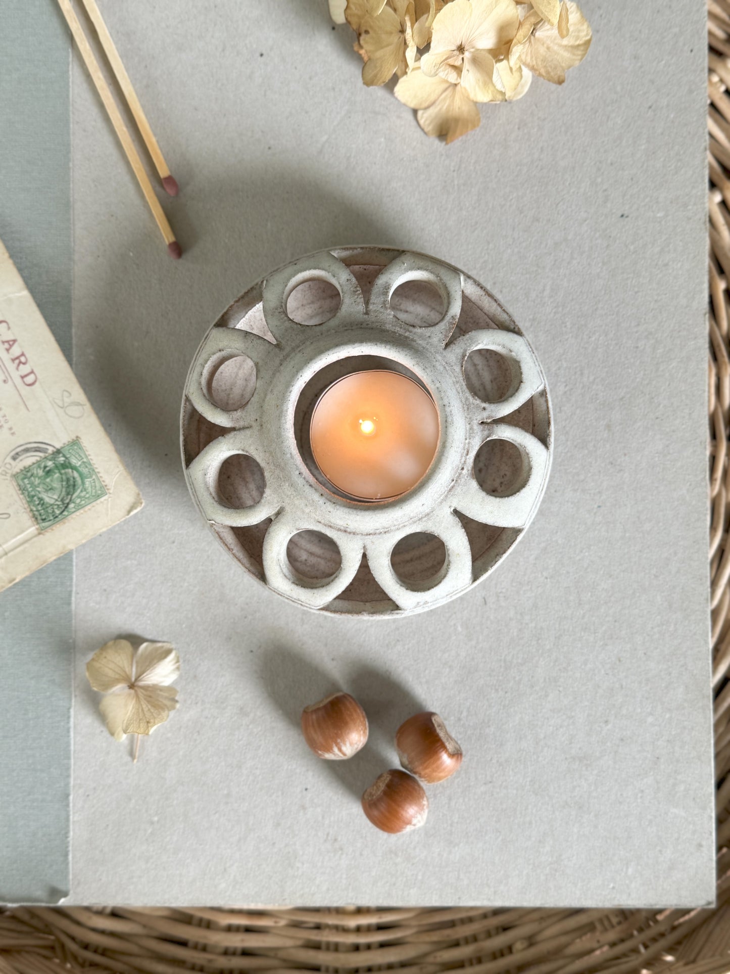 Studio Pottery Flower Shaped Tea-light Holder