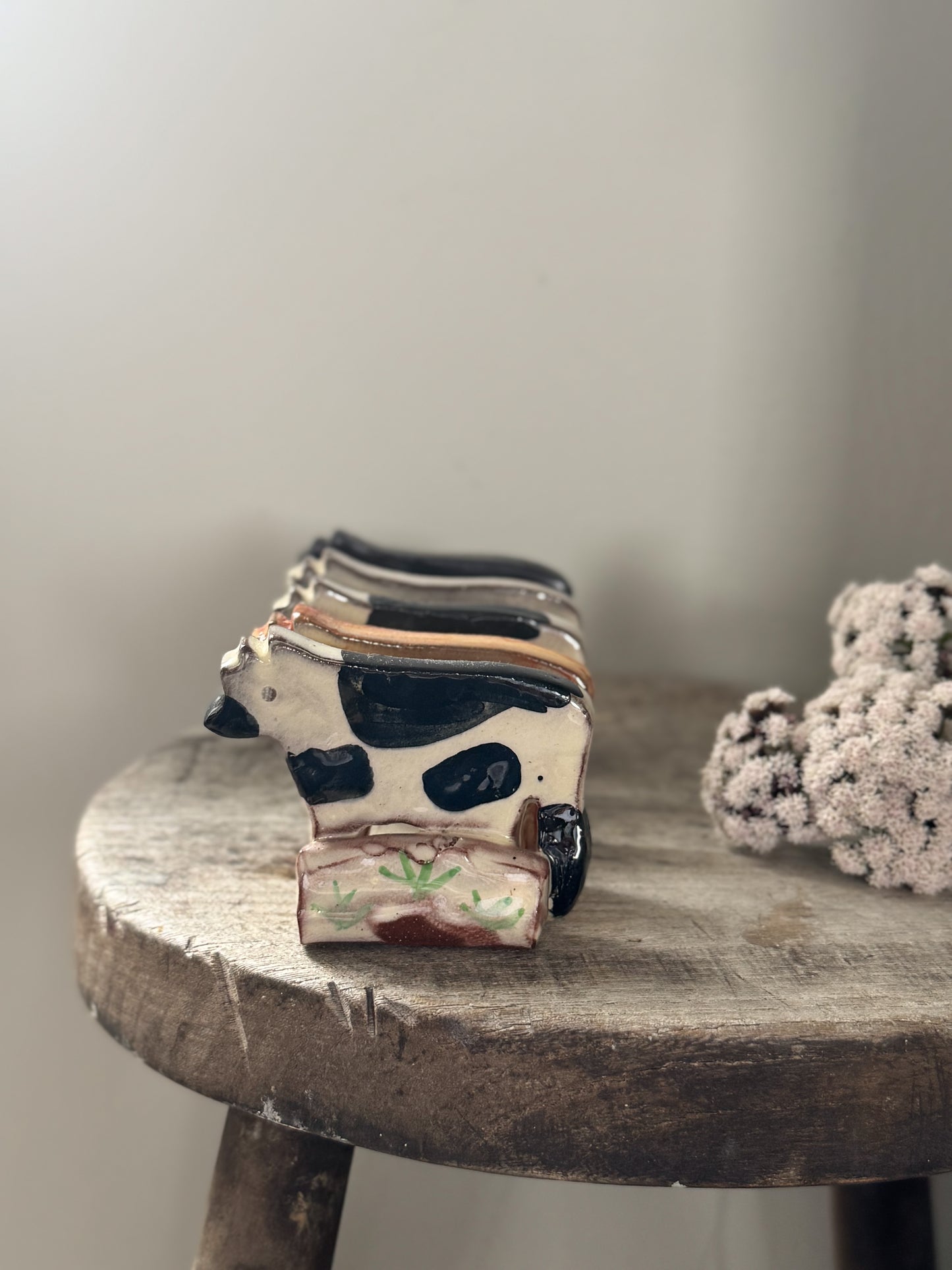 Studio Pottery Slipware ‘Cows’ Letter Rack by Heather Swain, Cornwall
