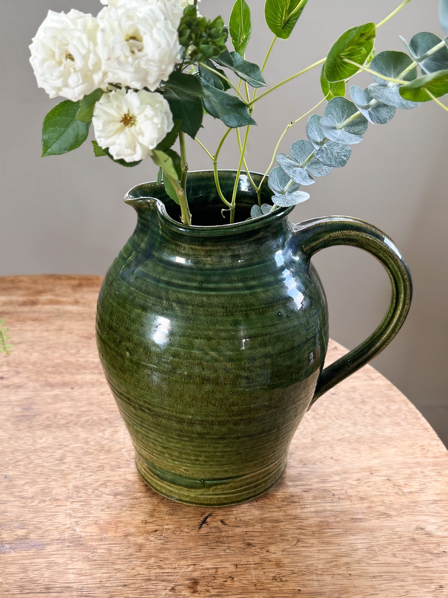 Unique Large Vintage Olive Green Glazed Studio Pottery Jug