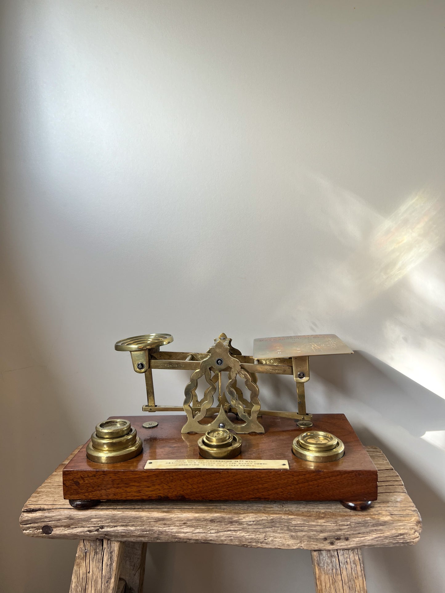 Antique Mordan & Co London Post Office Scales with Original Wooden Box