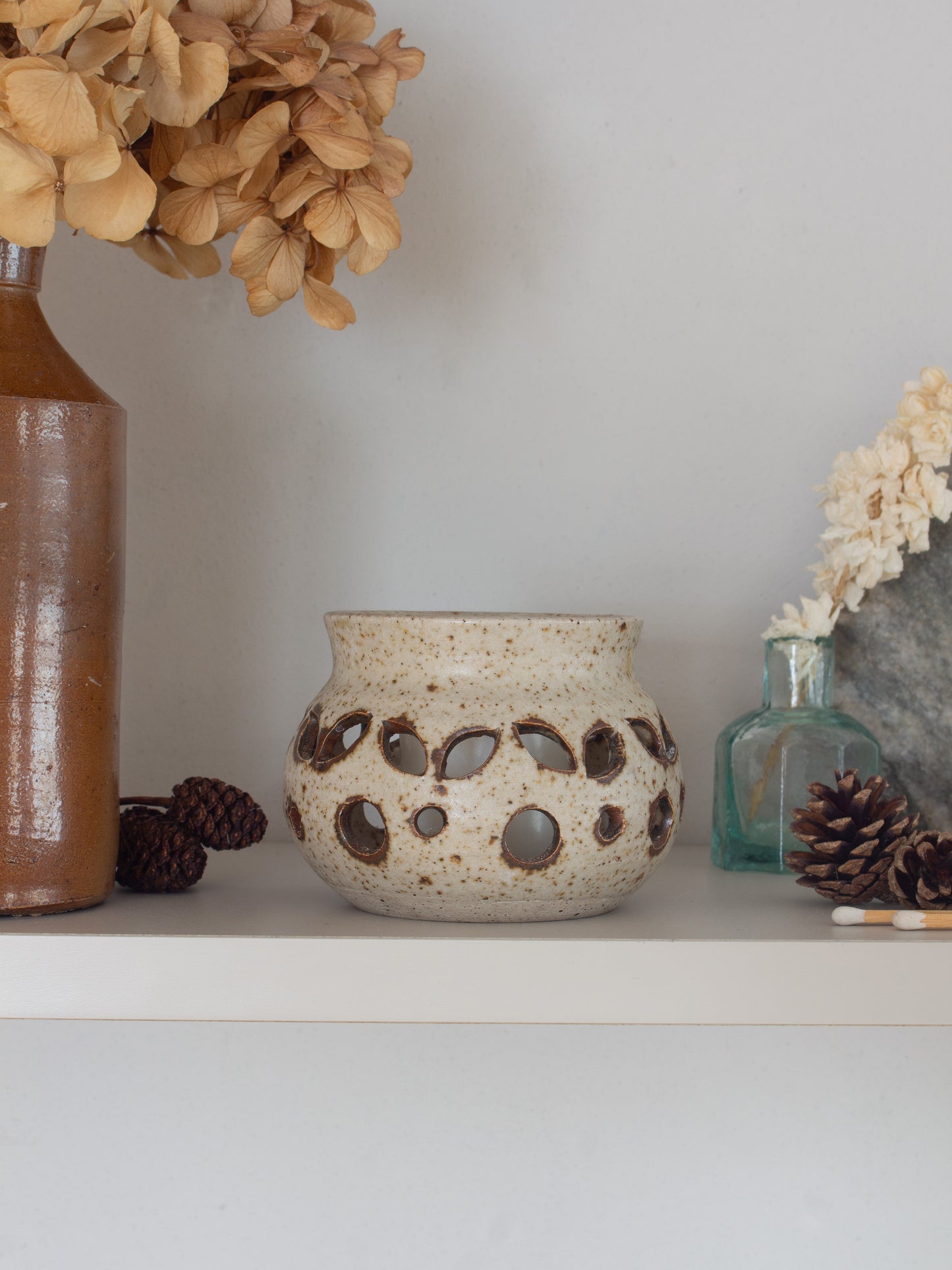 Vintage Studio Pottery Speckled Salt Glaze Tealight Holder