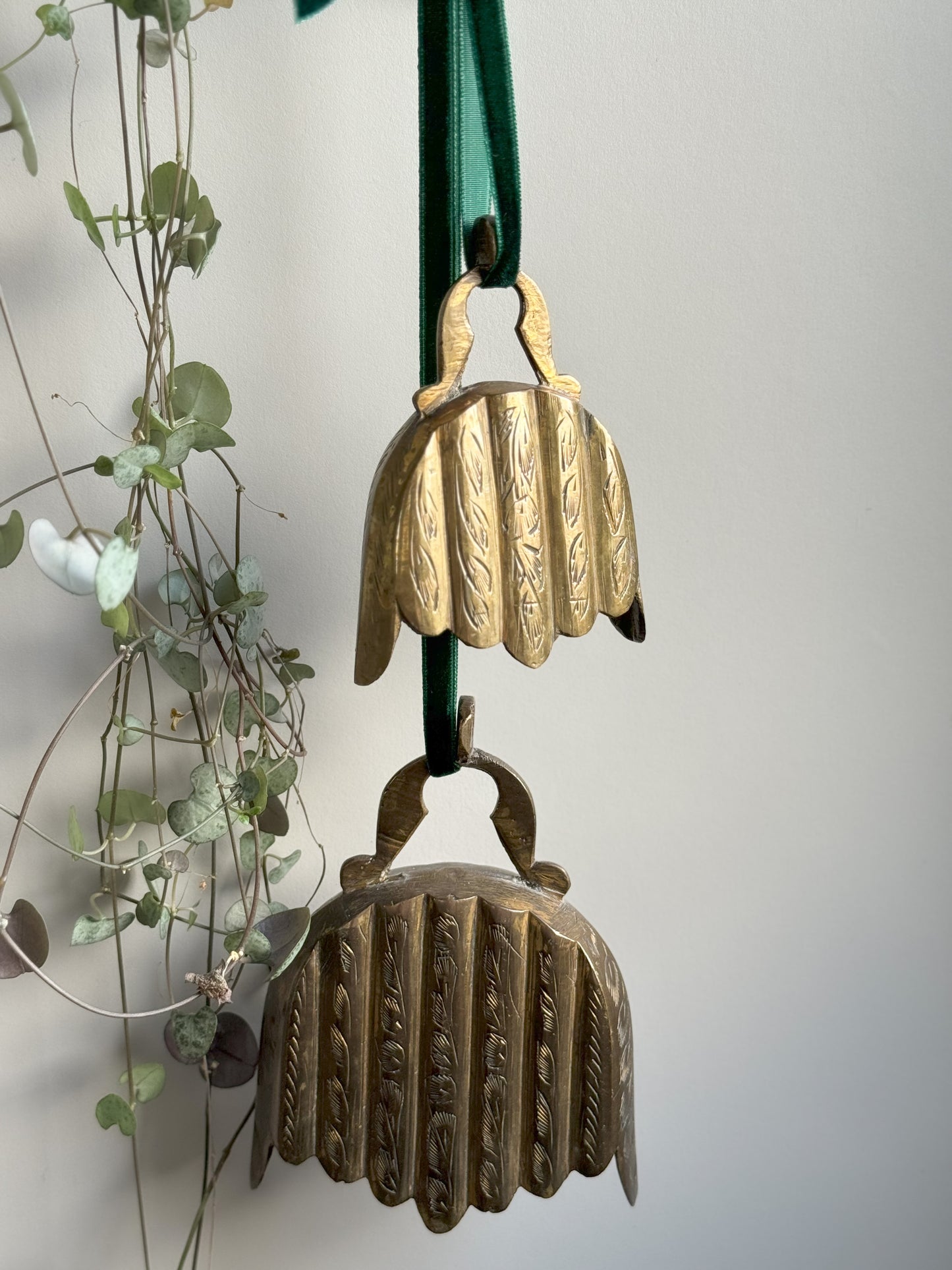 Pair of Vintage Scalloped Brass Etched Bells