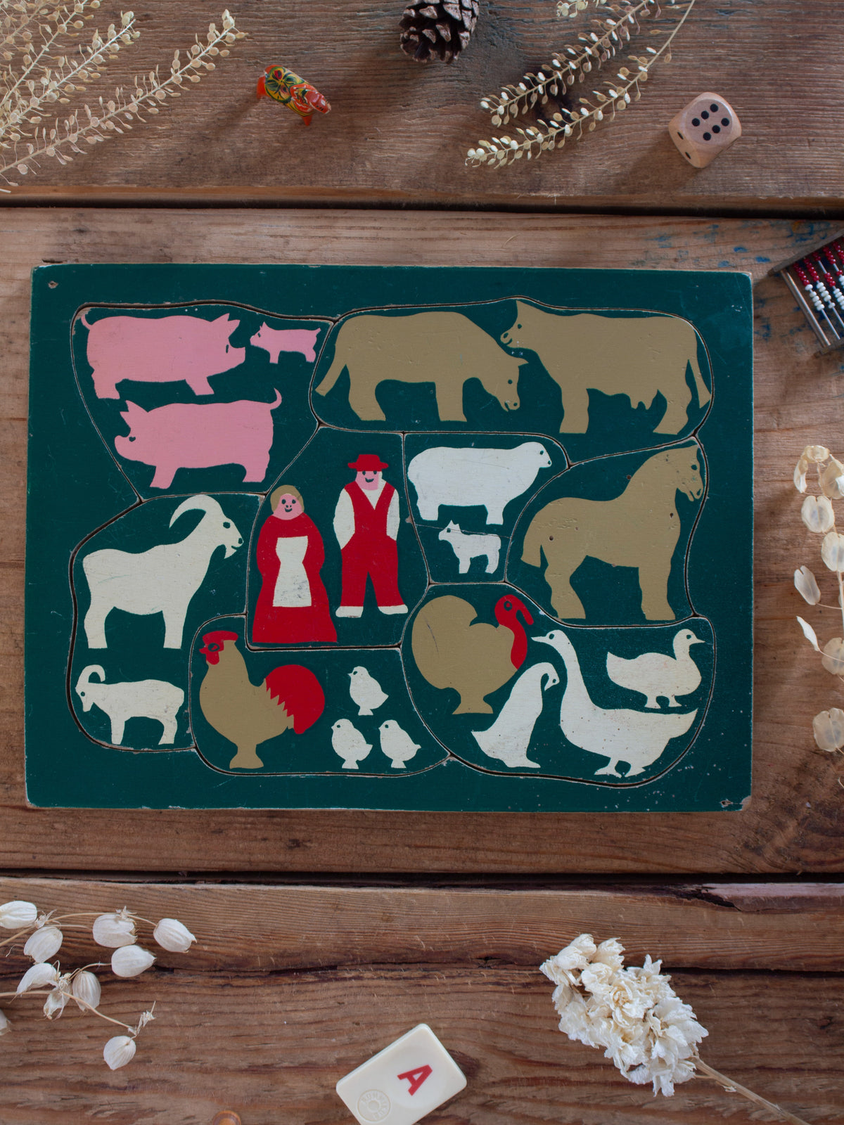 Vintage 1960s Wooden Farmyard Jigsaw Puzzle
