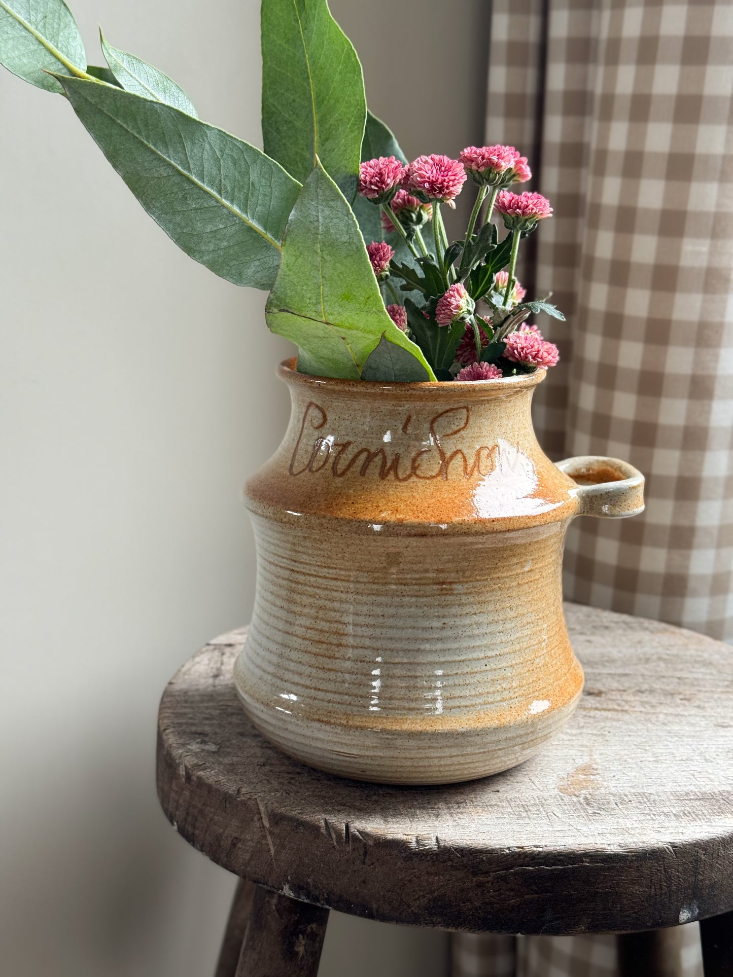 Vintage French Studio Pottery “Cornichons” Pot with Hanging Loop