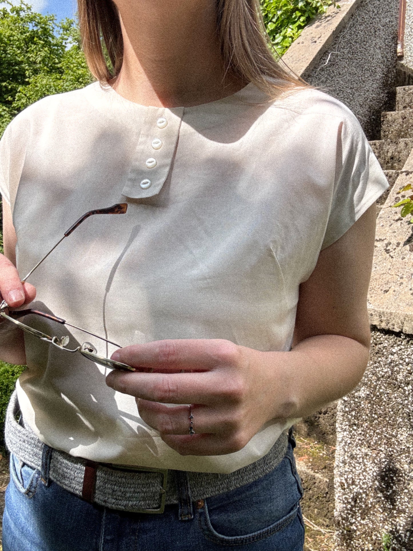 Vintage Handmade Soft Cream Cotton Top, Size 8–10