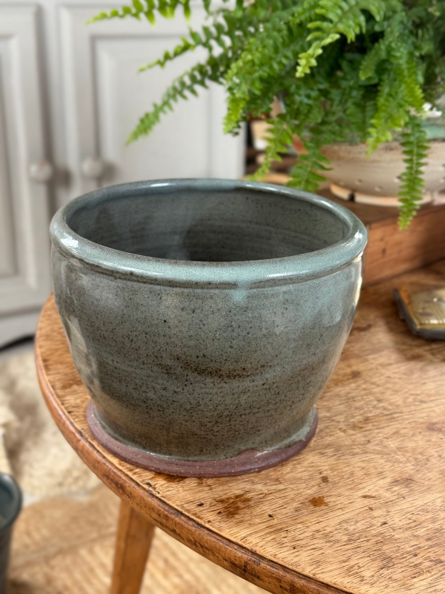 Vintage Studio Pottery Planter • Sea-Toned Glaze