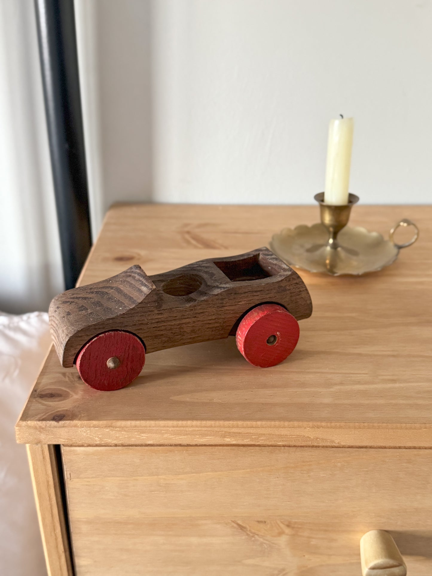 Vintage Handmade Wooden Toy Racing Car