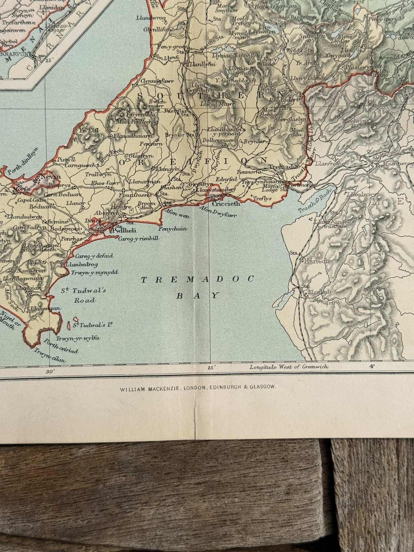 Antique 1894 Engraving • Map of Anglesey and Caernavon, by F.S.Weller 32cm x 26cm