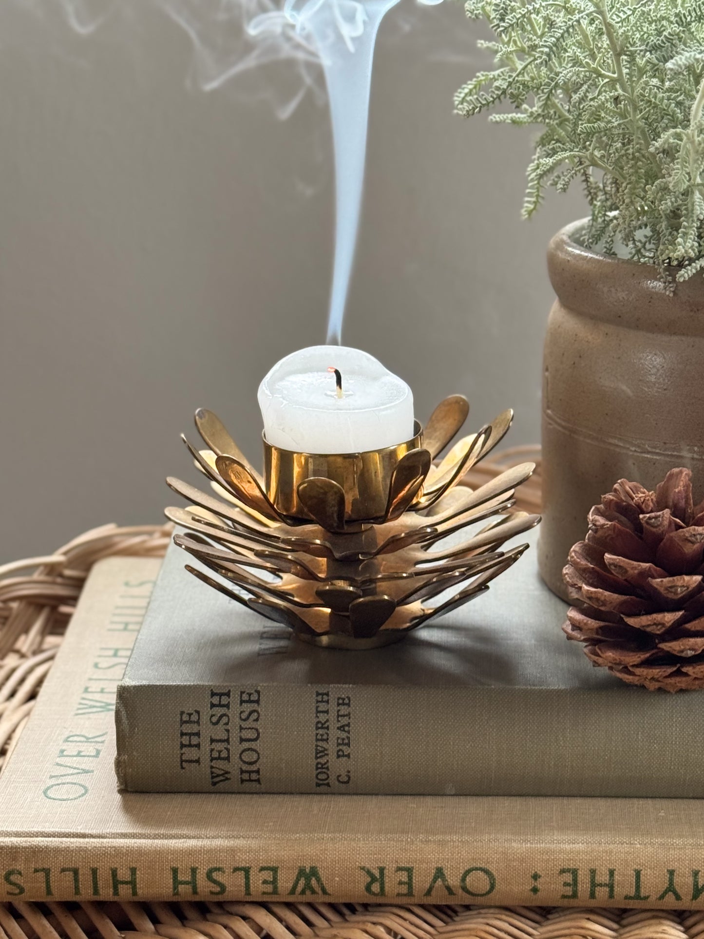 Vintage Solid Brass Pinecone Candle Holder
