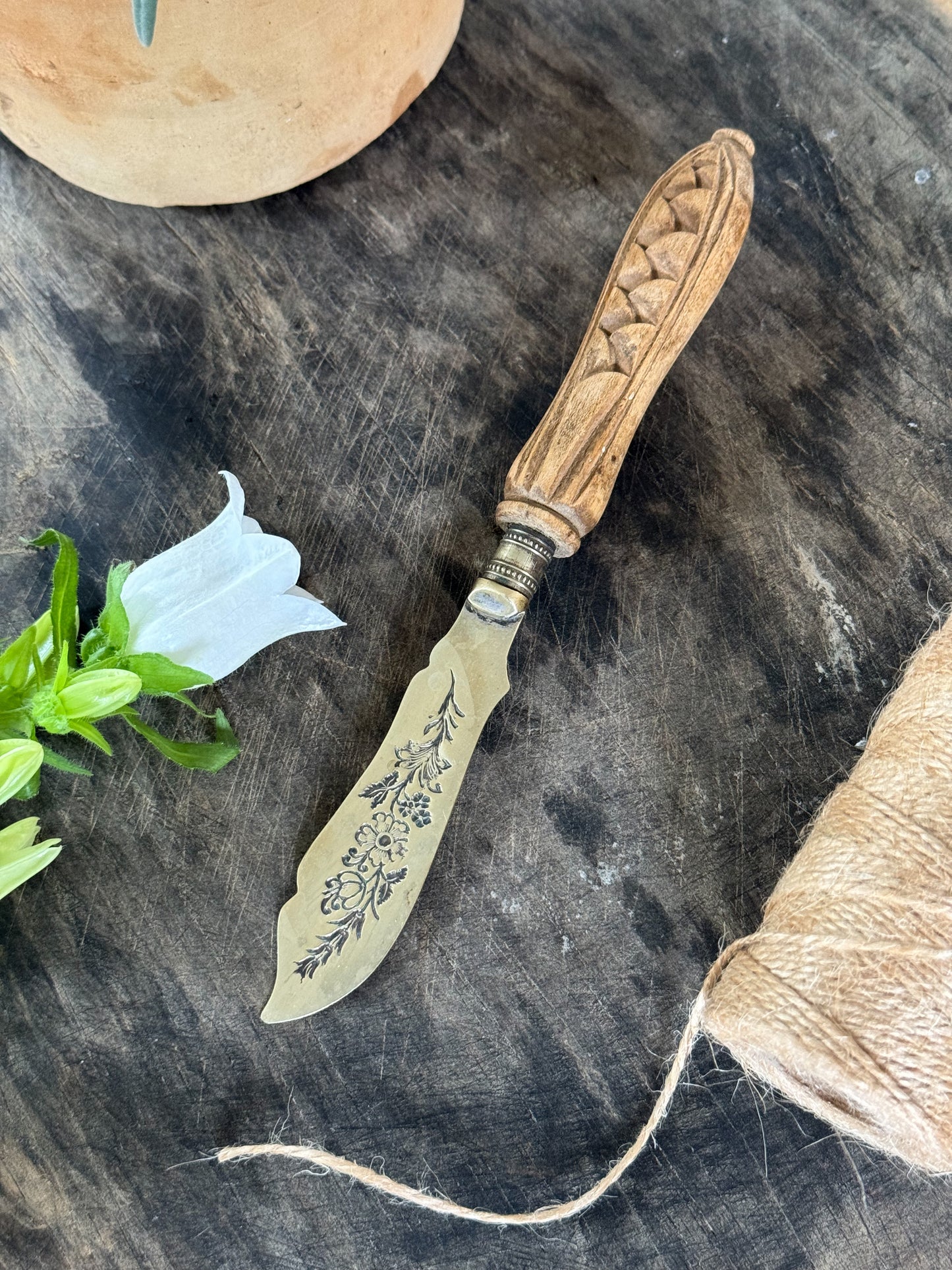 Antique Victorian Silver Plates Hand-Carved Floral Butter Knife