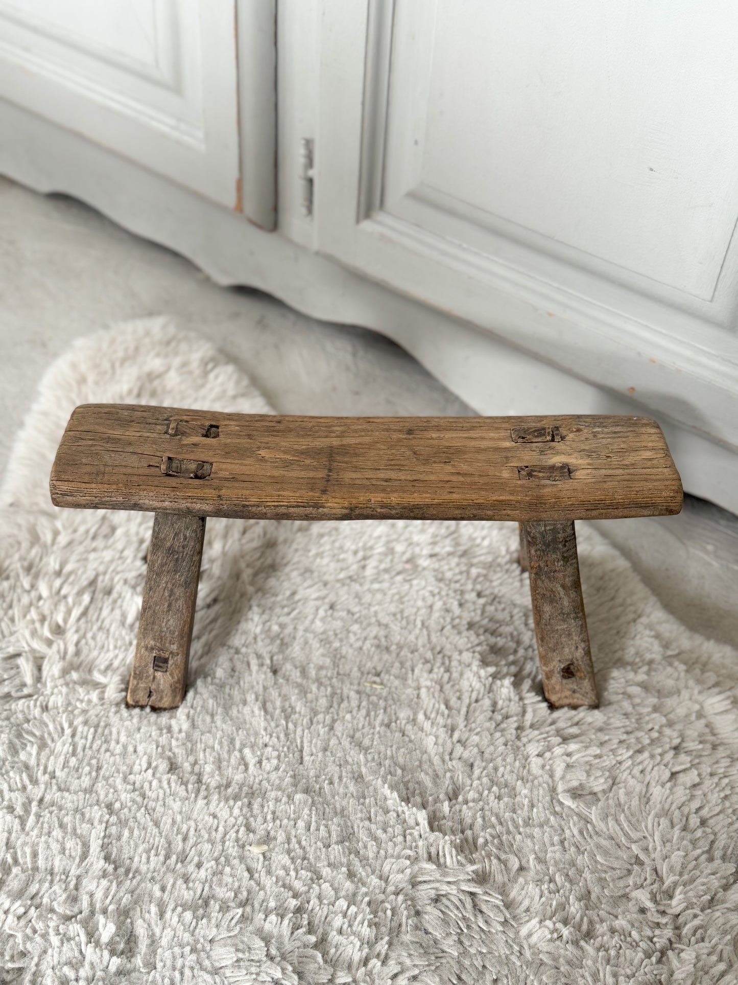 Antique Rustic Tiny Elm Stool