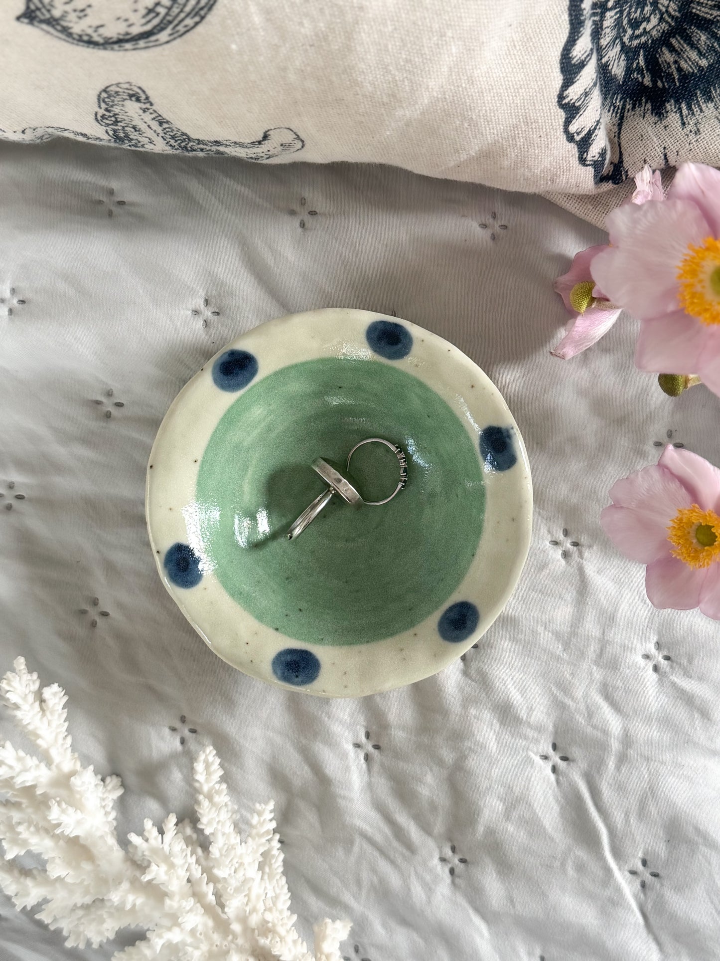 Vintage Studio Pottery Polka Dot Trinket Dish